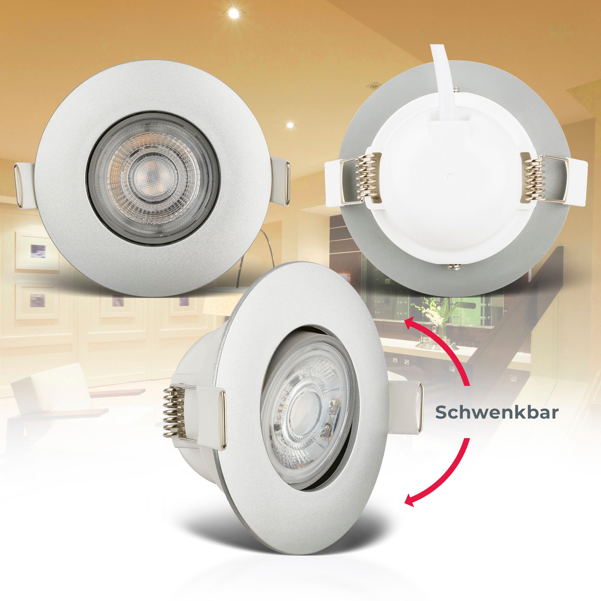 B.K.Licht LED Einbauleuchte »BK_EL1571 LED Einbauleuchten IP65 5er-Set Kunststoff Chrom«,  4,9W 480lm 3.000K