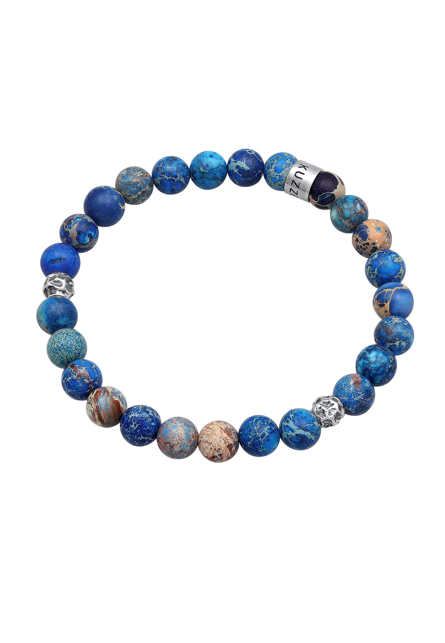 Kuzzoi Armkette »Armband Herren Achat Perlen Blau Beads 925 Silber«