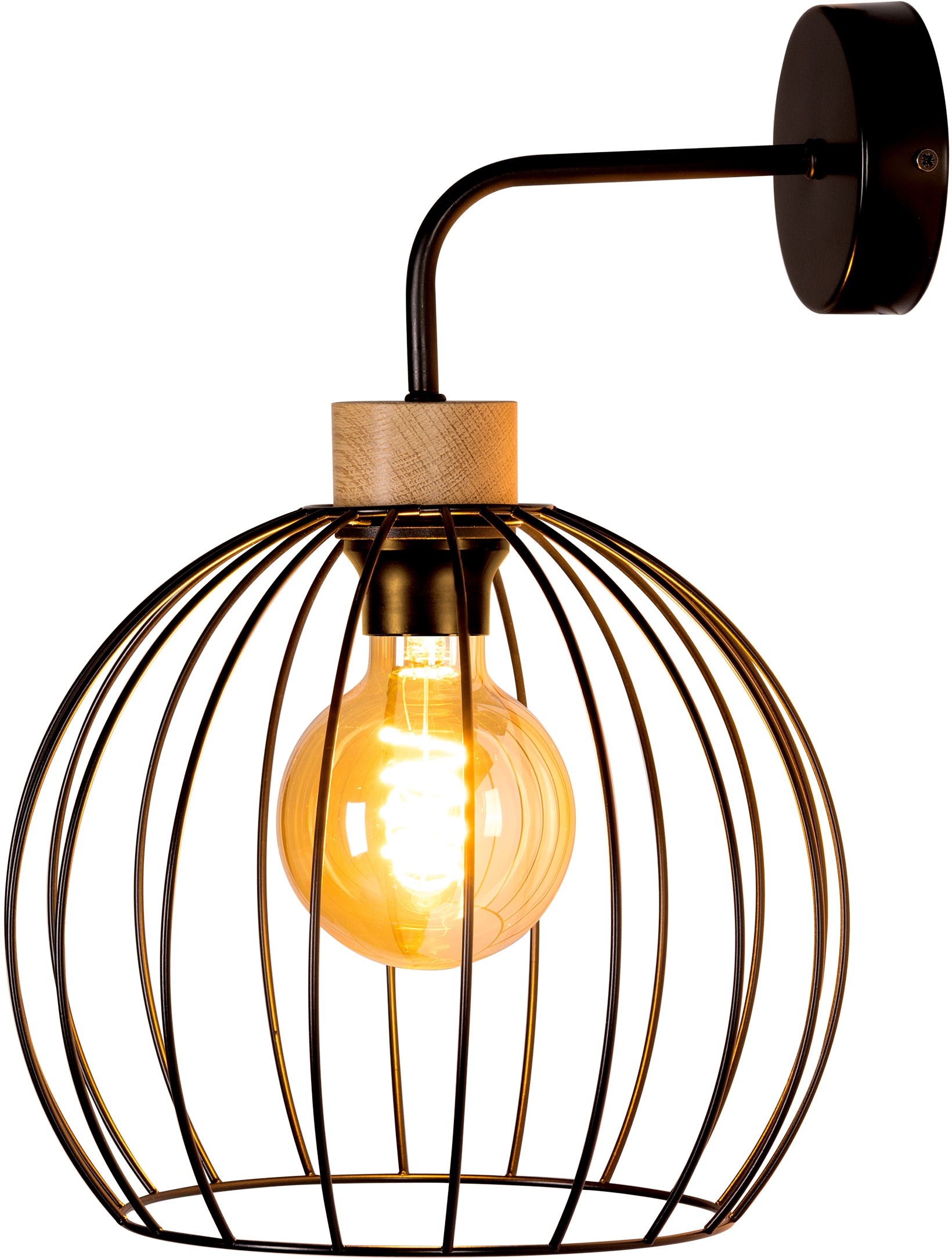 BRITOP LIGHTING Wandleuchte »Coop«, 1 flammig-flammig, Dekorative Leuchte aus Metall mit Elementen aus Eichenholz