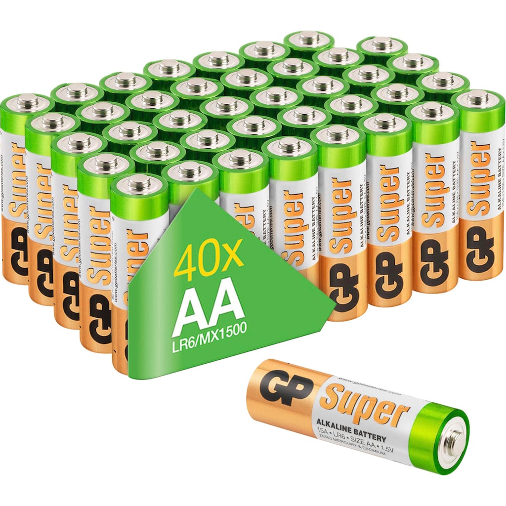 GP Batteries Batterie »40 Stck Super Alkaline AA«, LR6, 1,5 V, (Packung, 40 St.)