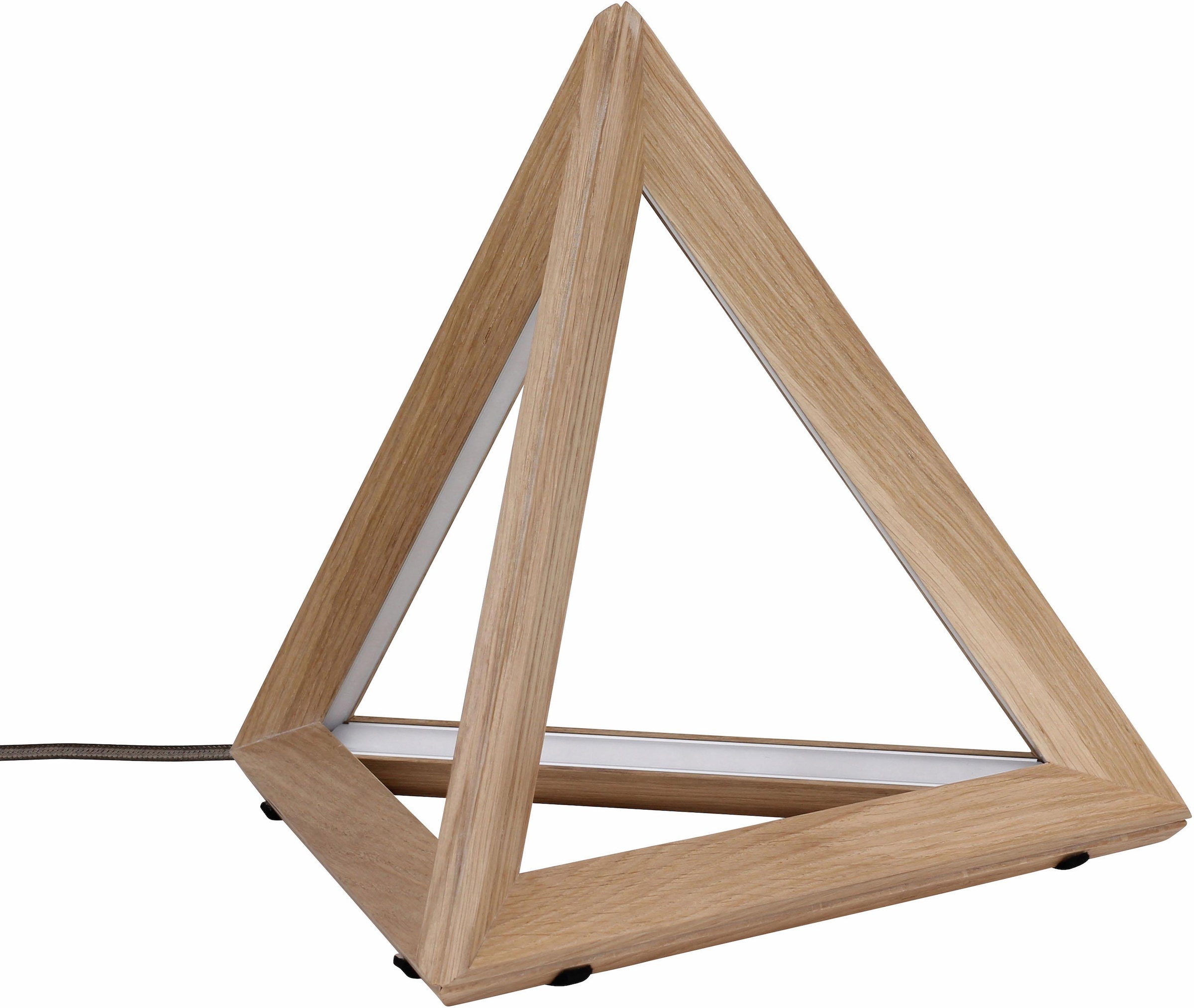 Tischleuchte aus Holz in Dreiecksform