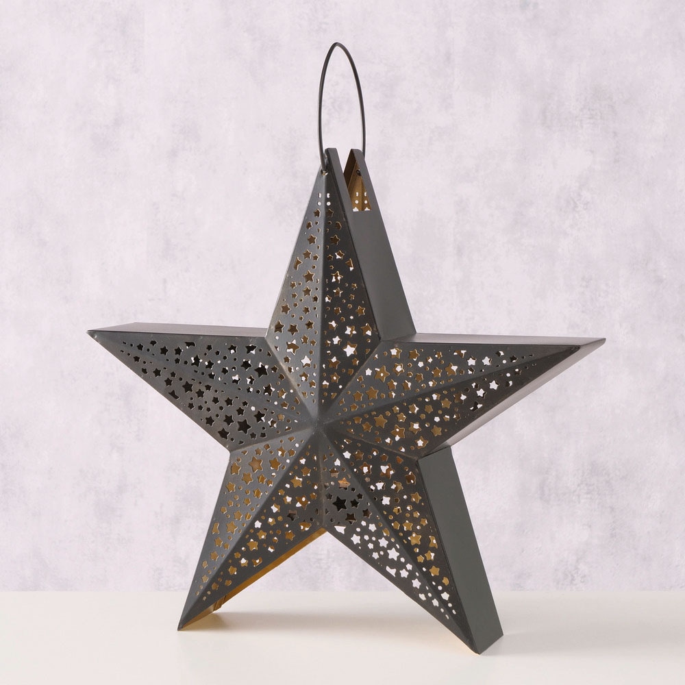 BOLTZE Windlicht »Weihnachtsdeko«, mit kleinen Sternen verziert, großer Weihnachtsstern Eisen Metall