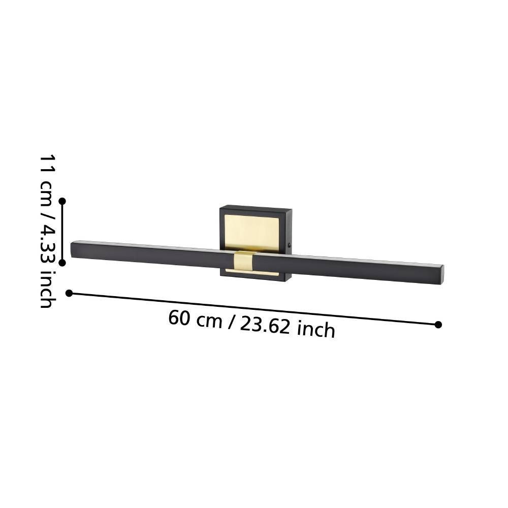 EGLO Wandleuchte »PEGUERA«, 1 flammig, Leuchtmittel LED-Modul | LED fest integriert, Spiegelleuchte, Spiegellampe, Metall, Schwarz und Messing, IP44, 60 cm