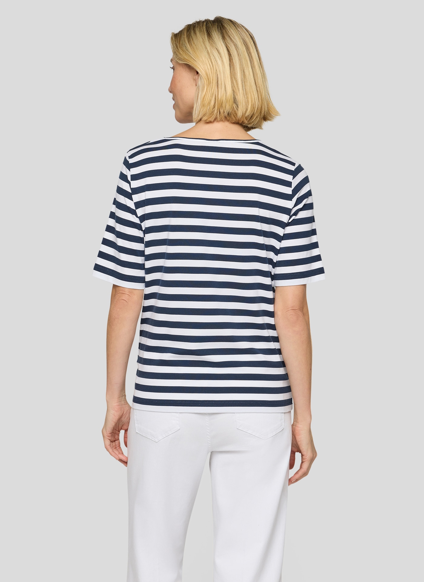 Rabe Rundhalsshirt im Streifen-Look, Halbarm