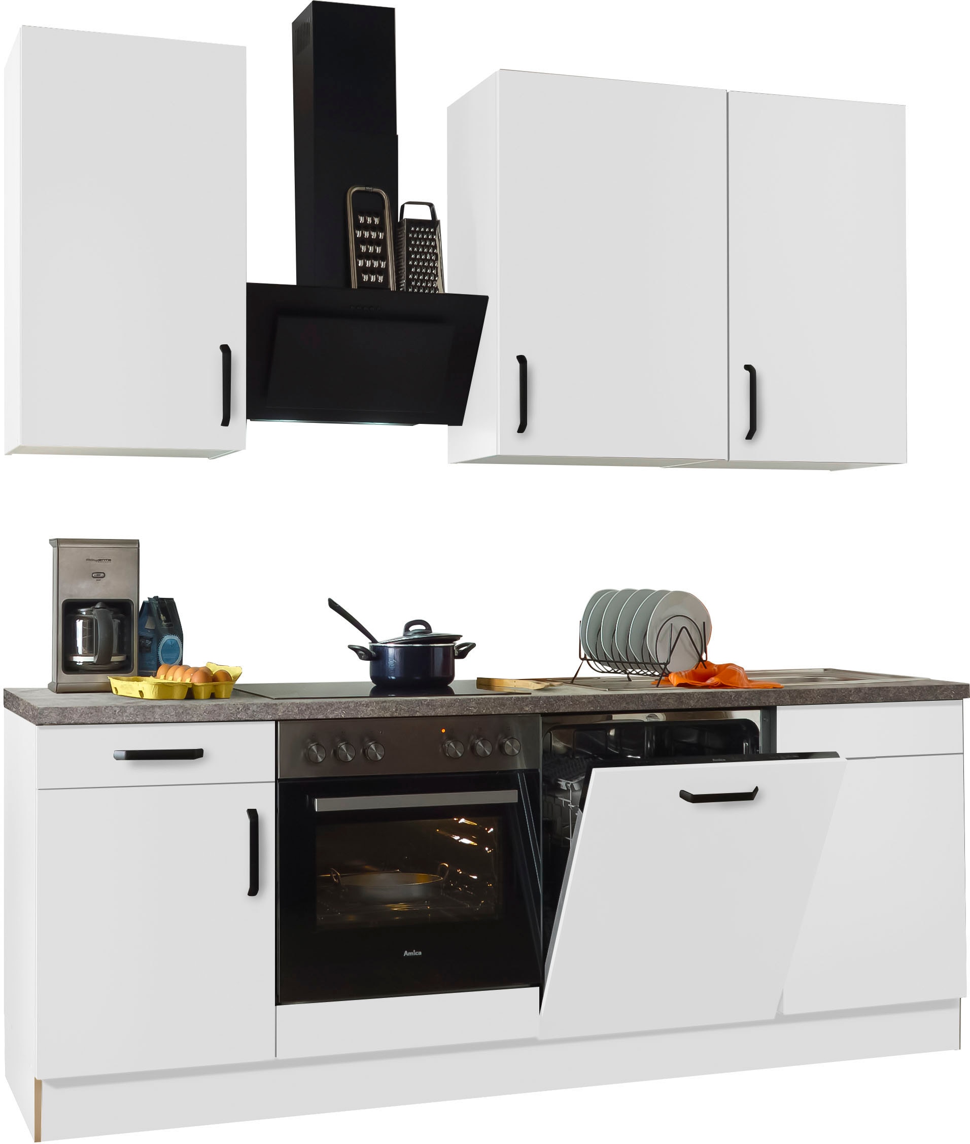 wiho Küchen Küchenzeile »"Simi", wahlweise mit E-Geräten, mit verstellbaren Füßen« Soft-Close-Funktion in Schubkästen und Auszügen, Breite 220 cm