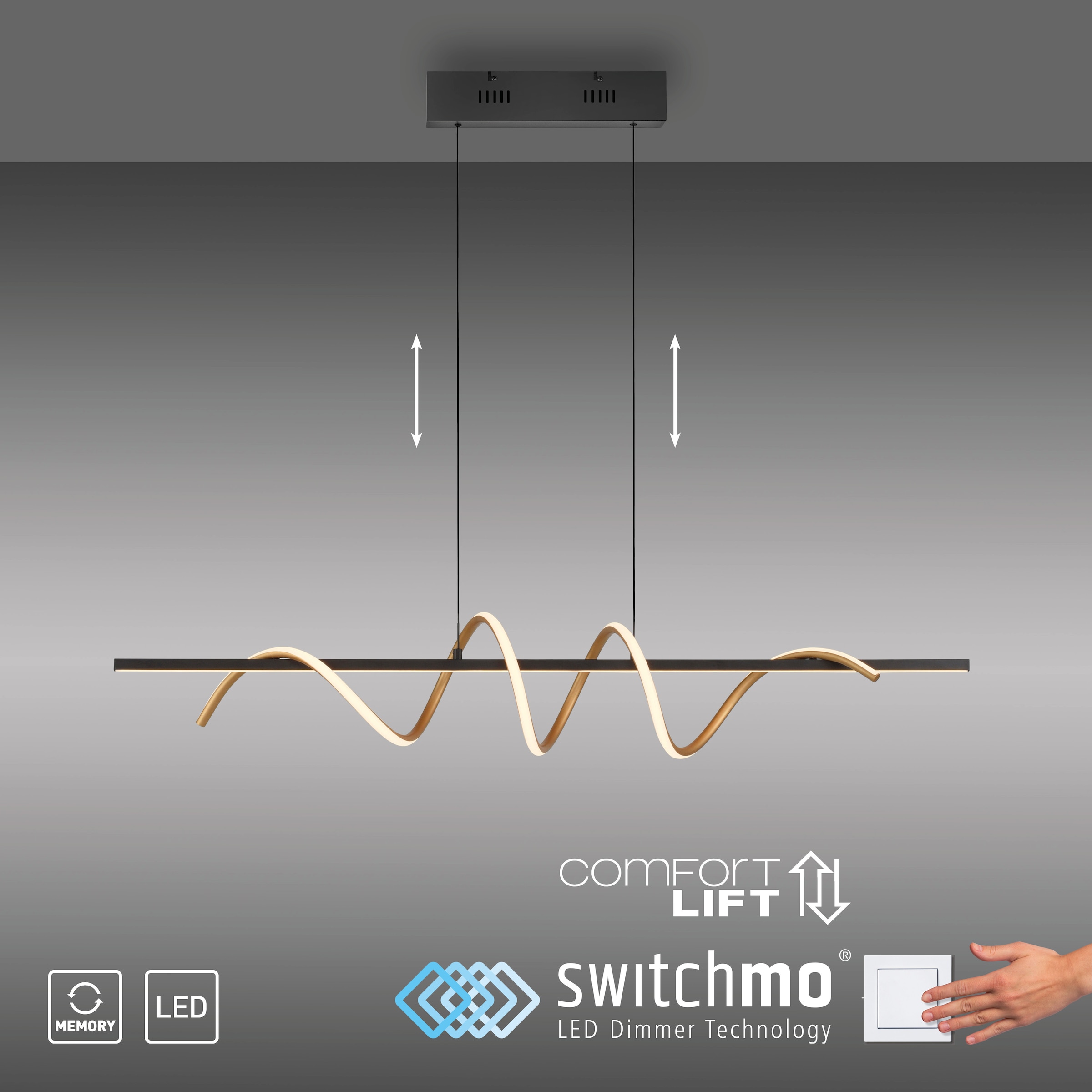 JUST LIGHT Pendelleuchte »EMANDA«, 1 flammig, Leuchtmittel LED-Board | LED fest integriert, LED, dimmbar, Switchmo, Comfort Lift, Memory, nach Trennung vom Netz