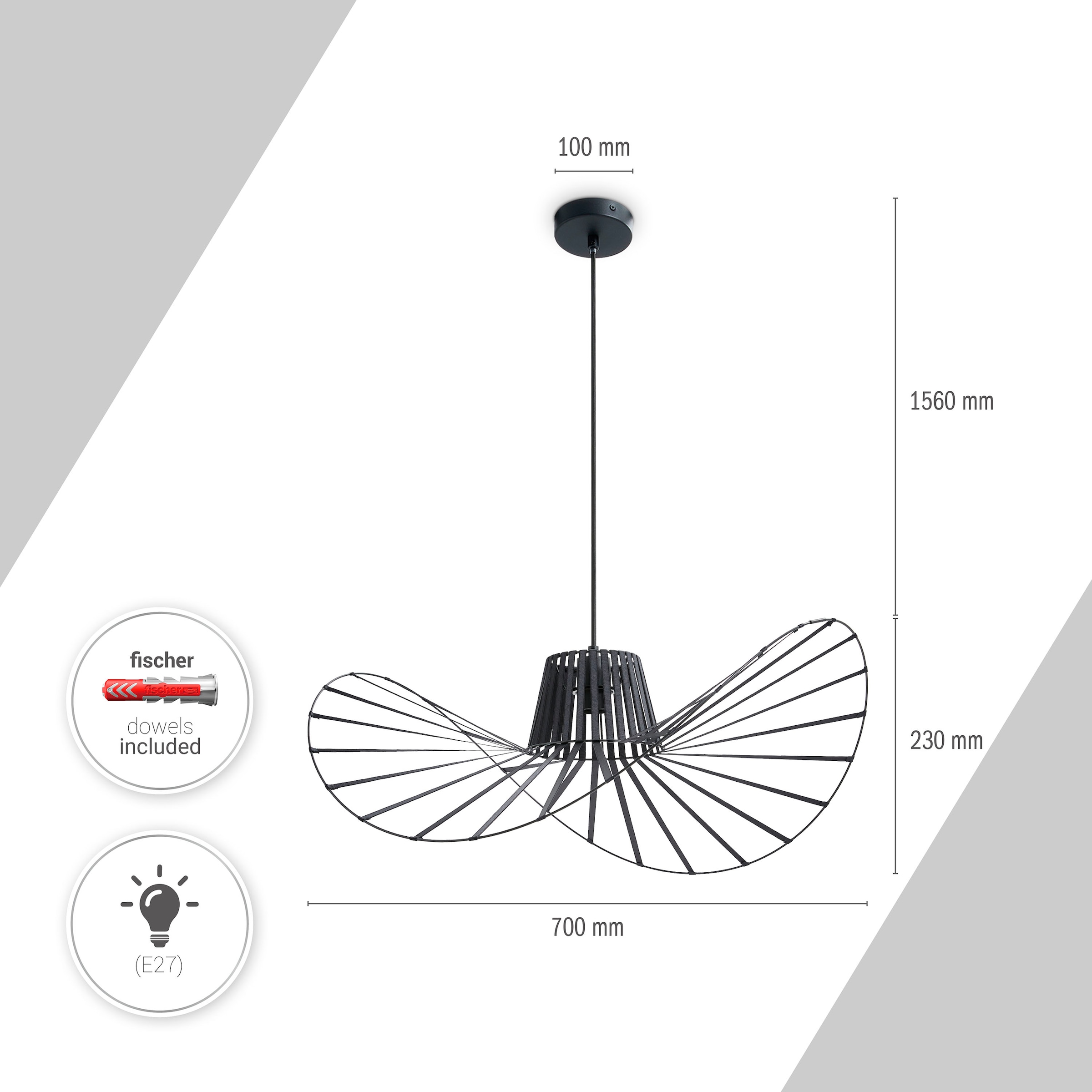 Paco Home Pendelleuchte »HUGO PD1«, 1 flammig, Leuchtmittel E27 | ohne Leuchtmittel, mit kompatiblen Dimmer und Leuchtmittel