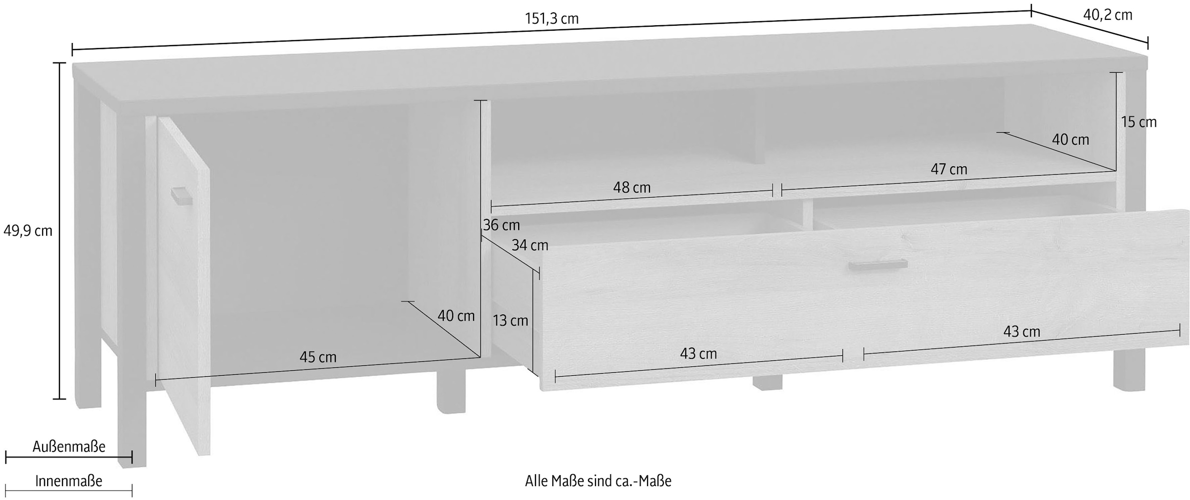 FORTE Lowboard »High Rock«, TV-Schrank, TV-Board, Breite ca. 151 cm