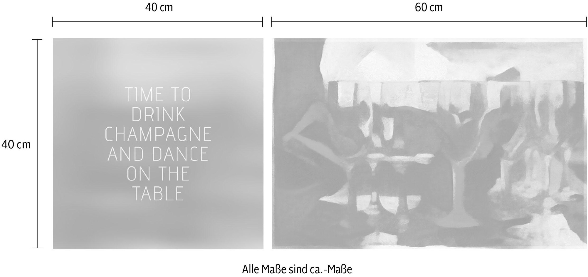 queence Leinwandbild »Drink & Dance« Bar & Lounges | Getränke | Kunst | Modern | Schriftzug | Schriftzüge | Sprüche | Sprüche & Texte Set,  Premium-Leinwandstoff, Handarbeit aus Deutschland, Spruch, 2er Set