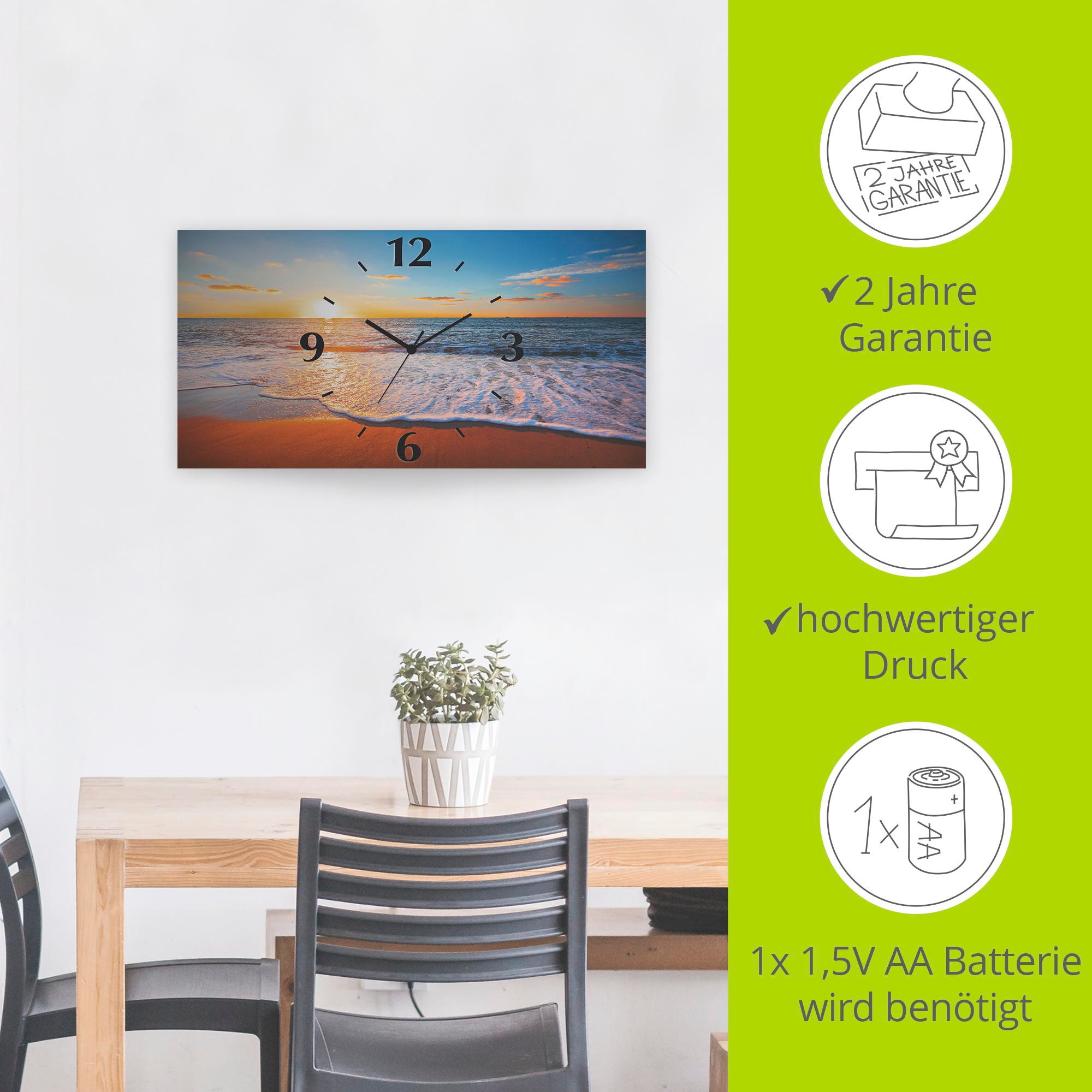 Artland Wanduhr »Sonnenuntergang und das Meer«, 3D Optik gebogen, mit Quarz- oder Funkuhrwerk, versch. Größen