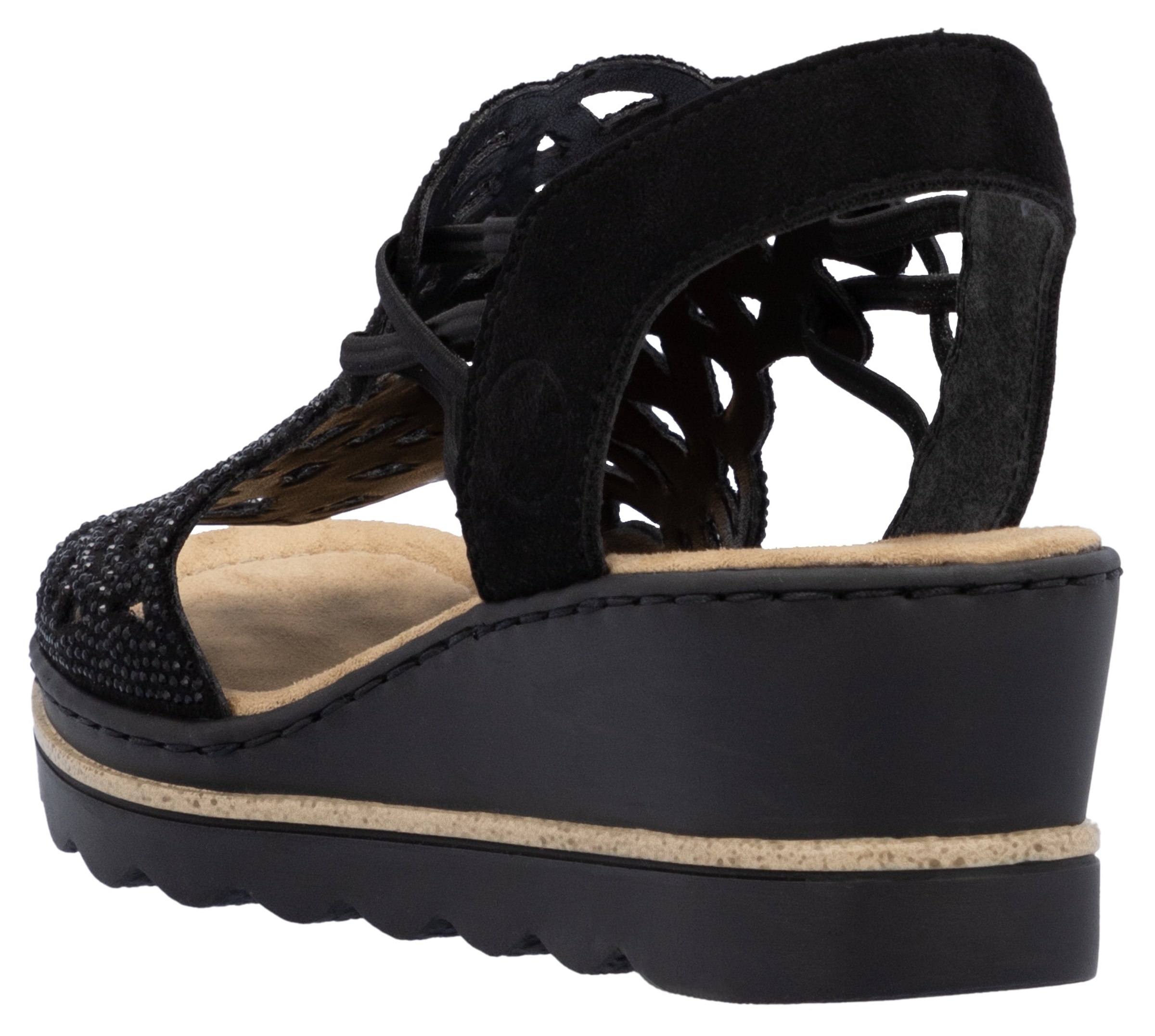 Rieker Keilsandalette  Sommerschuh, Plateausandale, Schlupfschuh mit Schmucksteinchen