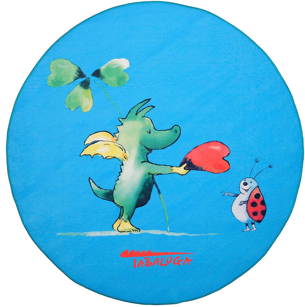 TABALUGA Kinderteppich »Drache Tabaluga Glück, hellblau«, rund, 4 mm Höhe, bedruckt, waschbar, Kinderzimmer