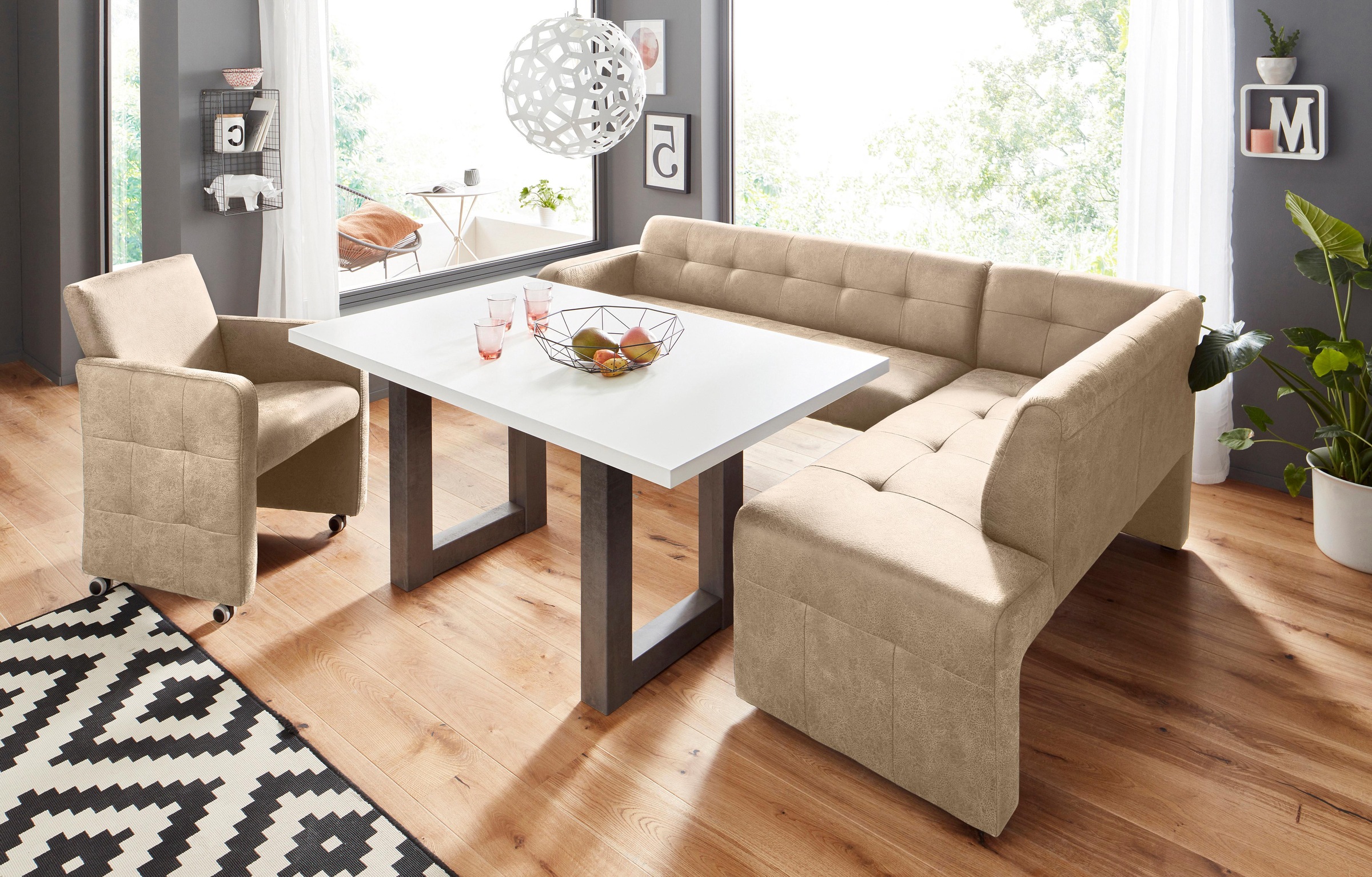 exxpo - sofa fashion Eckbank »Barista mit toller Detailverarbeitung, hohe Bodenfreiheit« Komfortsitzhöhe 49cm, Frei im Raum stellbar