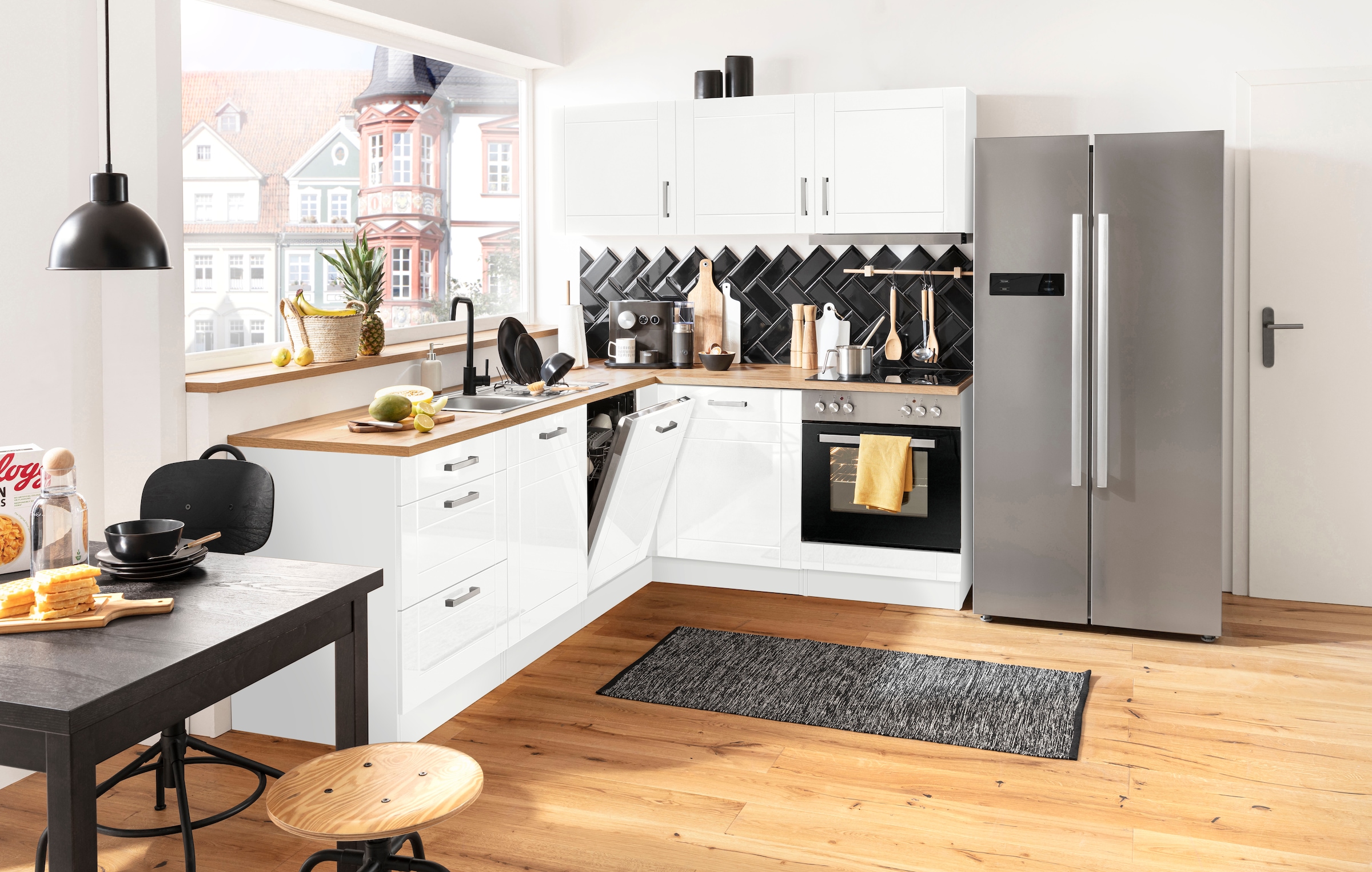 KOCHSTATION Winkelküche »KS-Tinnum«, mit E-Geräten, Stellbreite 240/180 cm