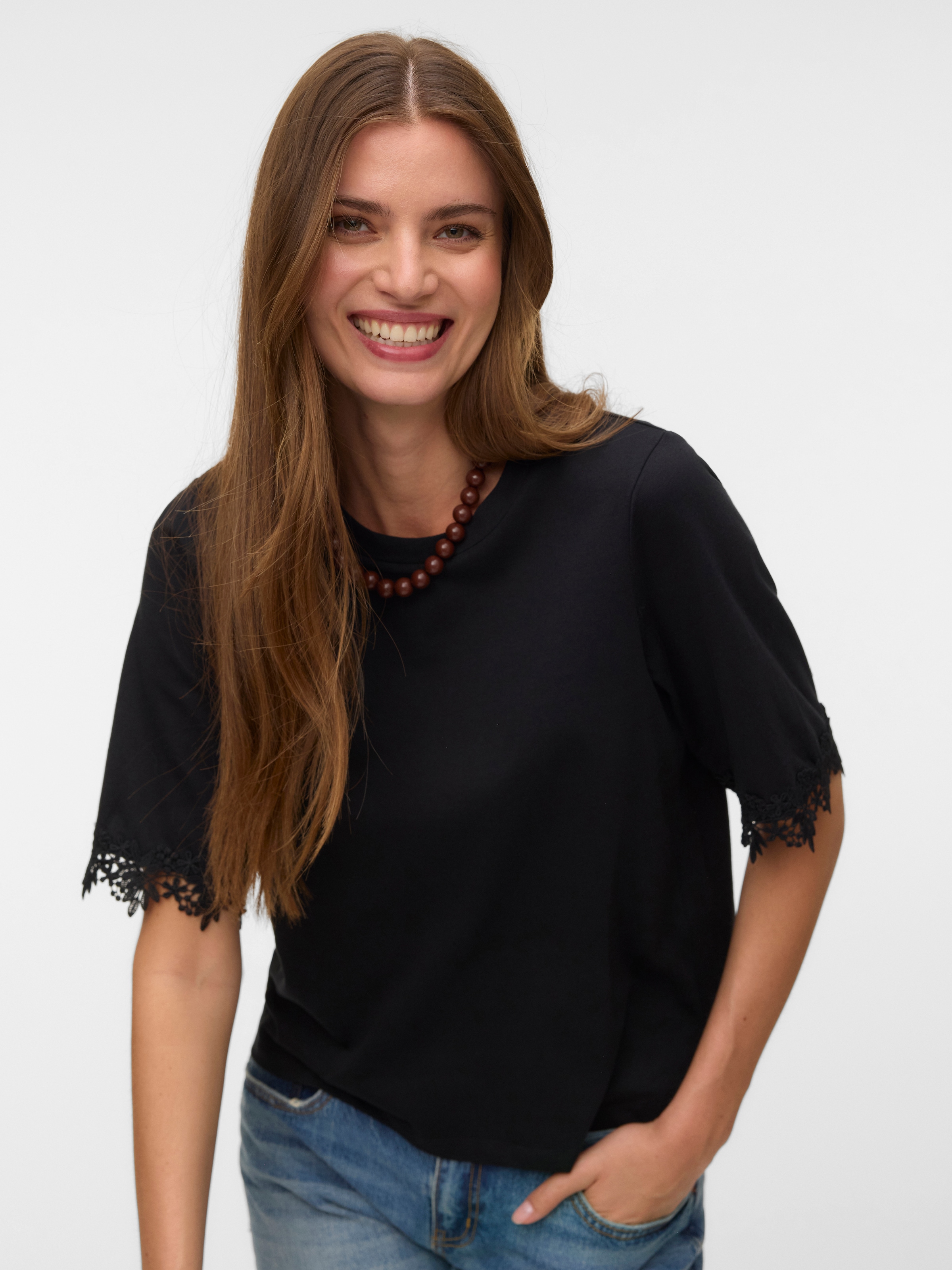 Vero Moda Rundhalsshirt »VMLYLA SS O-NECK TOP JRS« Baumwolle, regular fit