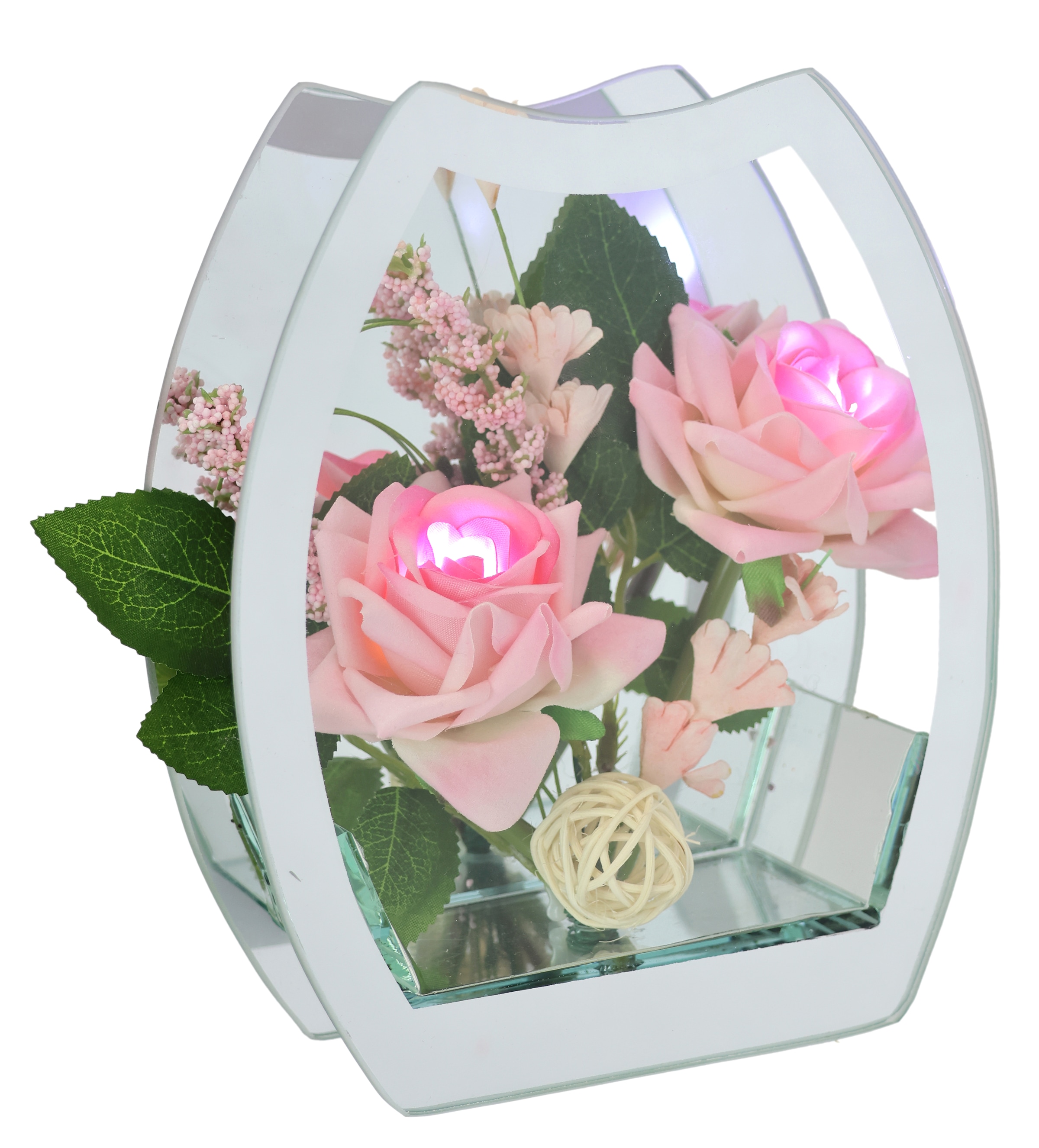 OTTO home Kunstblume »Rose mit LED-Beleuchtung im Glas« im 2er Set 11x15cm oder einzeln 15x18cm, in weiß oder rose/pink