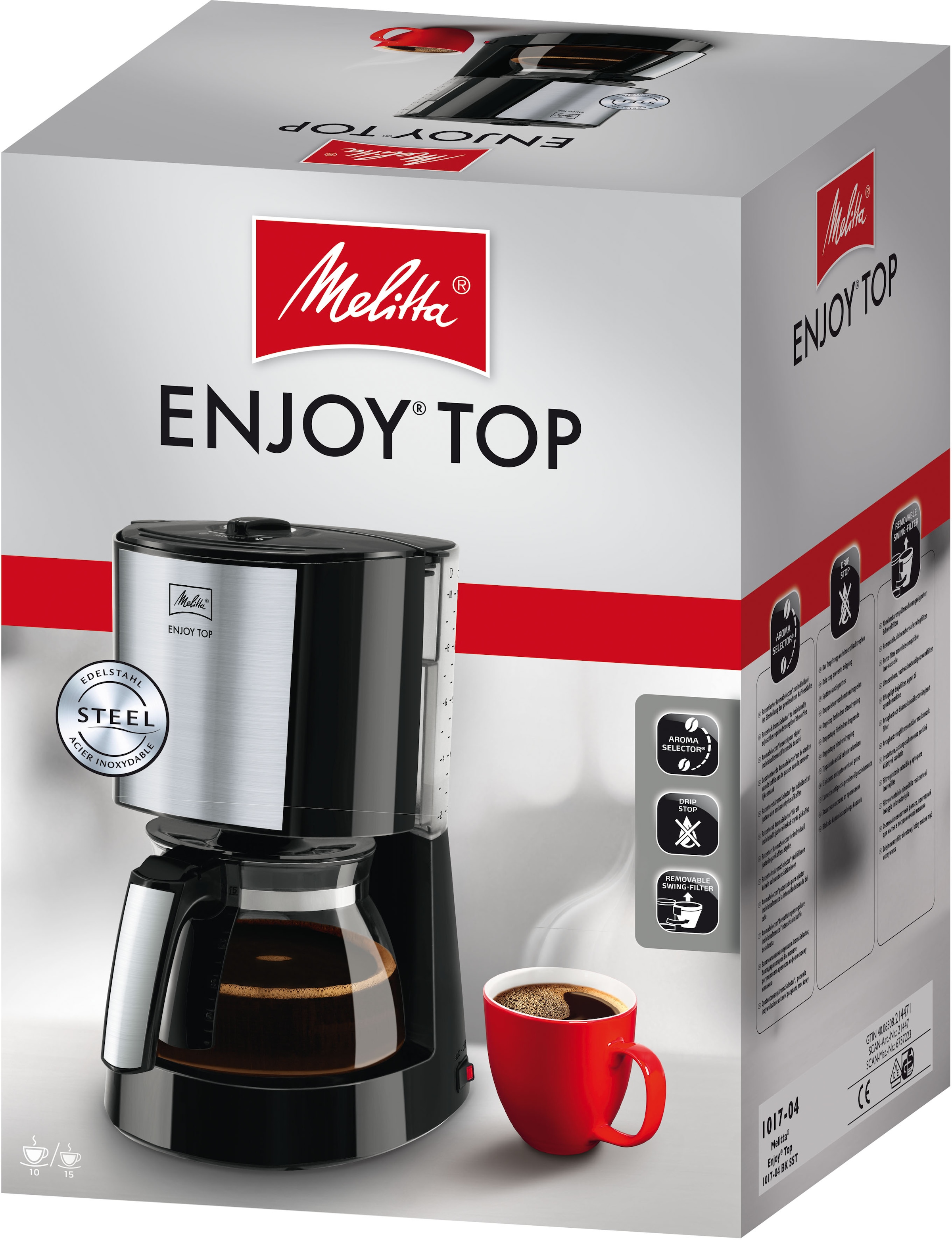 Melitta Filterkaffeemaschine »Enjoy Top 1017-04«, 1,25 l Kaffeekanne, Papierfilter, 1x4, mit Glaskanne