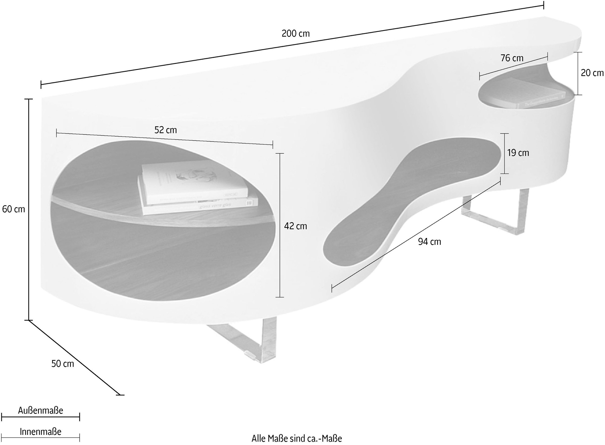 SalesFever Sideboard »Slough - Stilvolle Kommode«, Kommode in extravaganter Form, Breite 200 cm