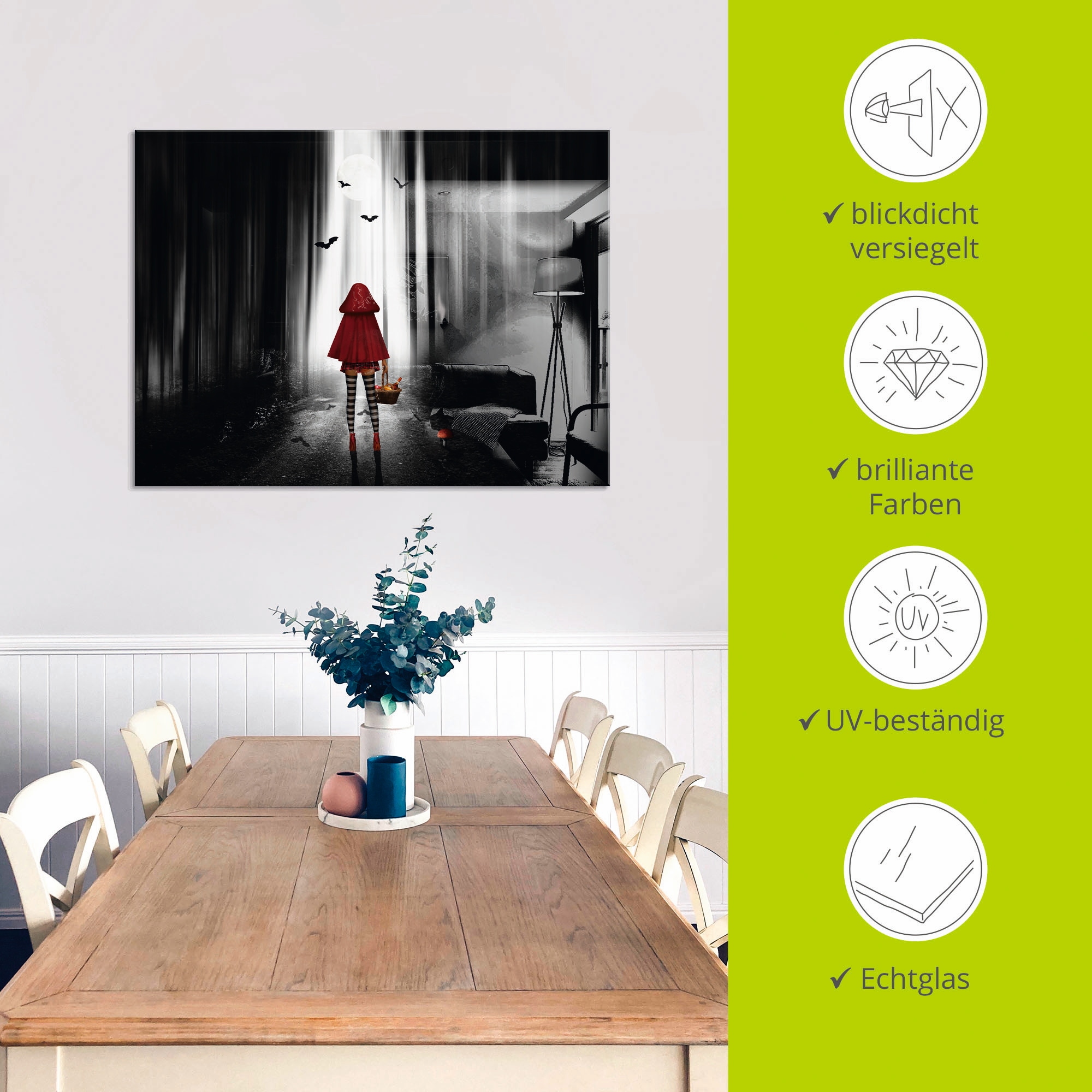 Artland Glasbild »Das Rotkäppchen auf High Heels« Dark Fantasy 1 Stk. tlg. in verschiedenen Größen