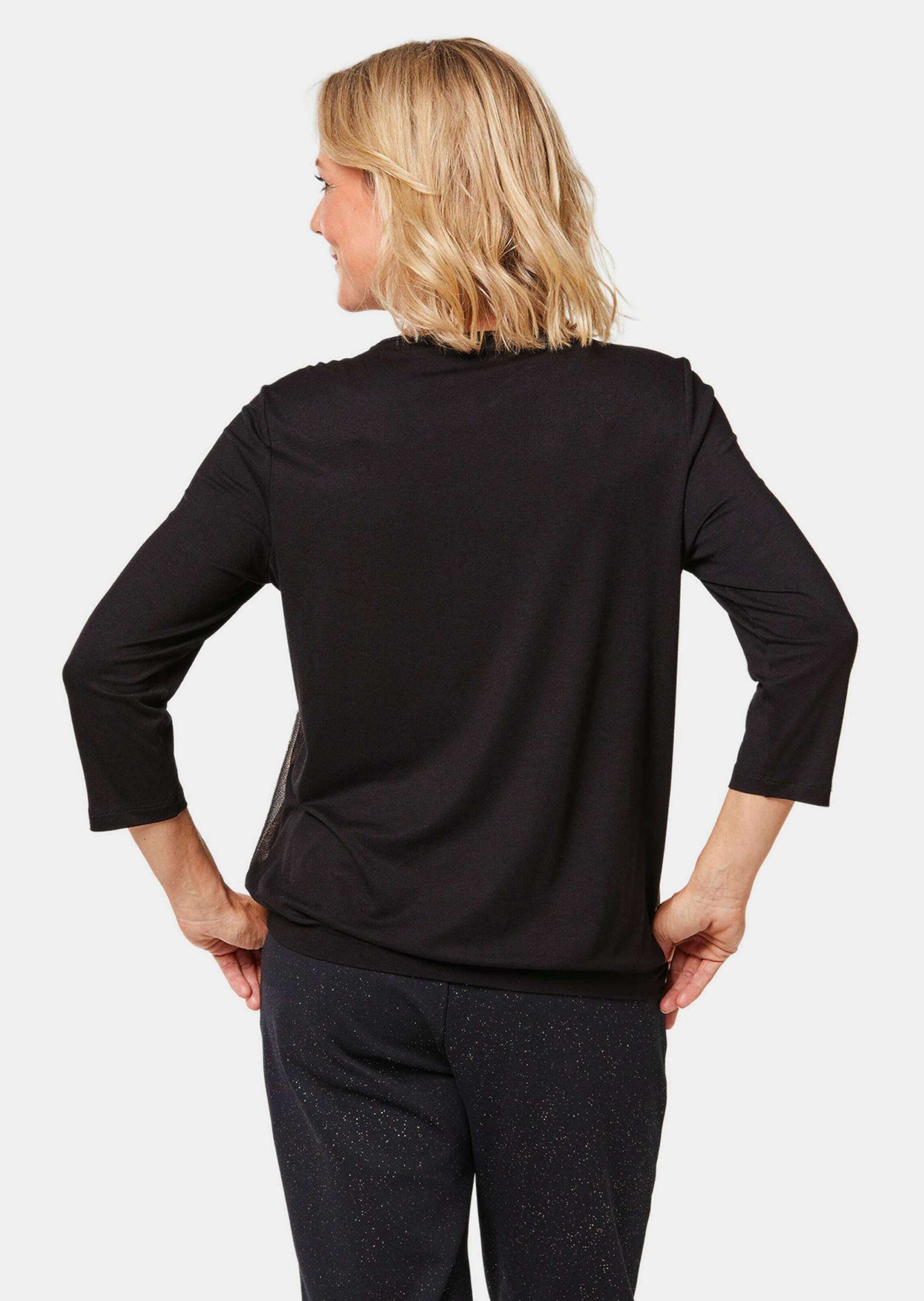 GOLDNER Kurzarmbluse »Kurzgröße Stretchbequemes Blusenshirt mit schimmerndem Druck«