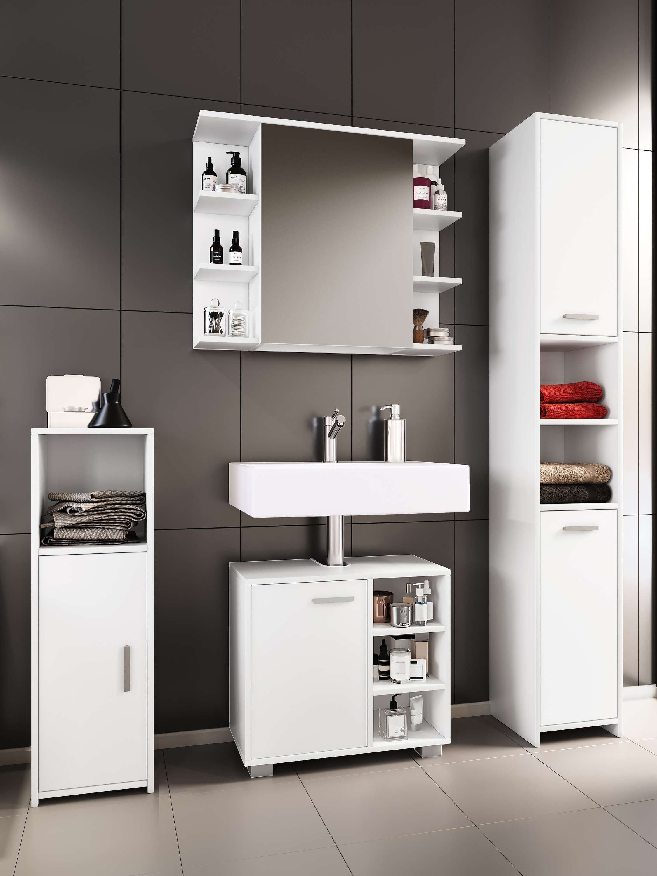 VCM Badmöbel-Set »4-tlg. Komplett Badmöbel Badschrank Set Zalo I« 4 Stk. tlg.
