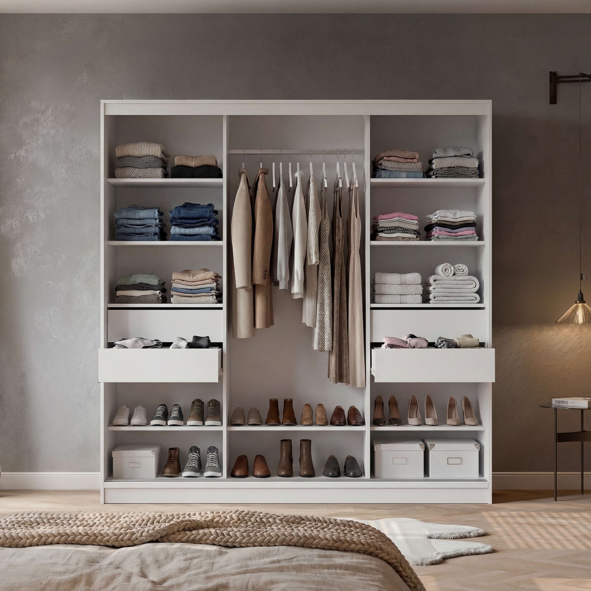 OTTO home Kleiderschrank »JORELLA,  Schwebetürenschrank, Stil trifft Qualität und Funktion« H/B/T ca. 210/200/59 cm,  3 Türen, schwarz abgesetzt, viel Stauraum, Spiegel