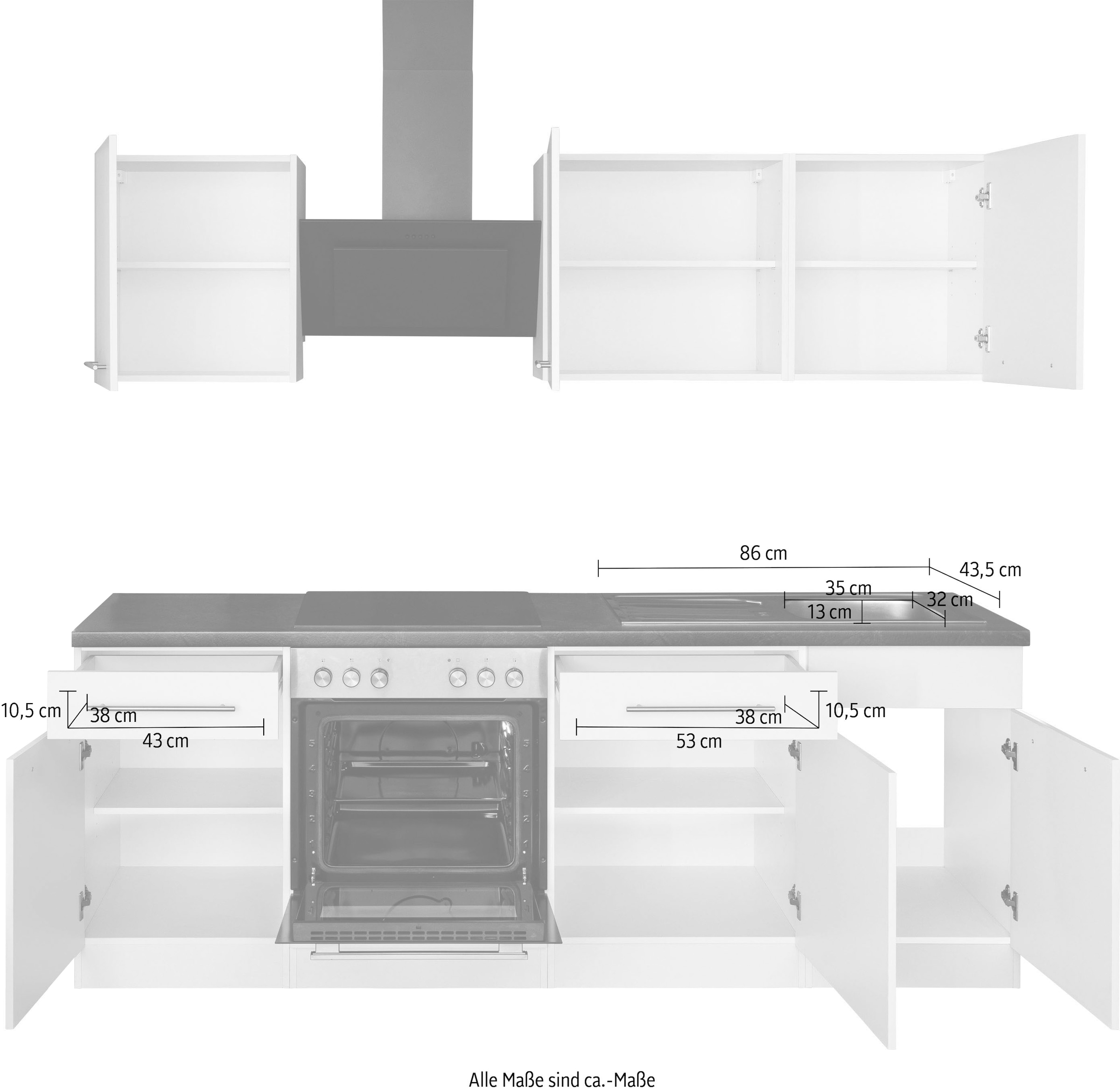 wiho Küchen Küchenzeile »Unna« mit E-Geräten, Breite 220 cm
