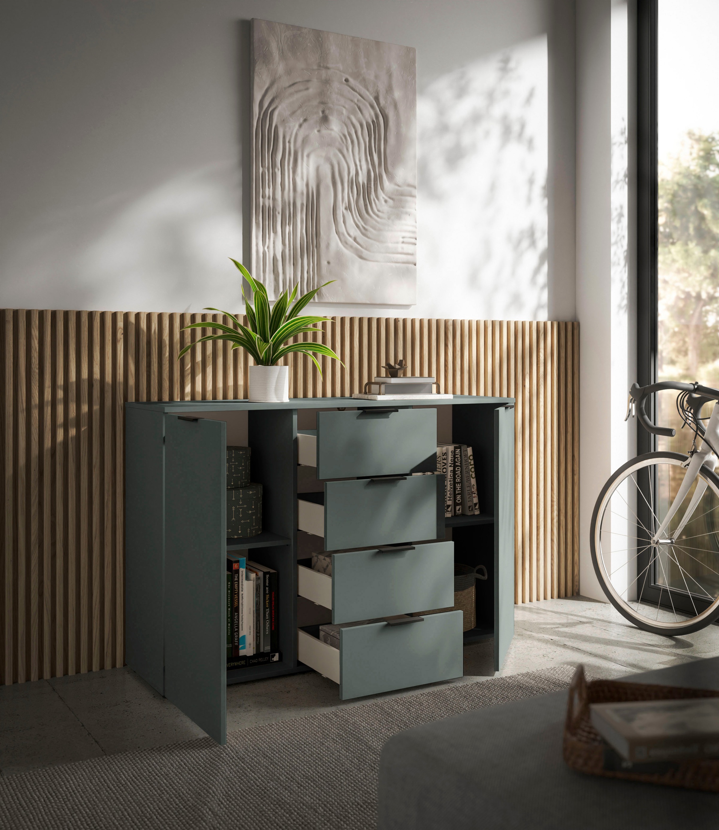 HBZ Sideboard »Linz Kommode, BxHxT 135x90x40cm«, (1 St.), Breite 135cm,Lip-Griff, Melaminbeschichtung