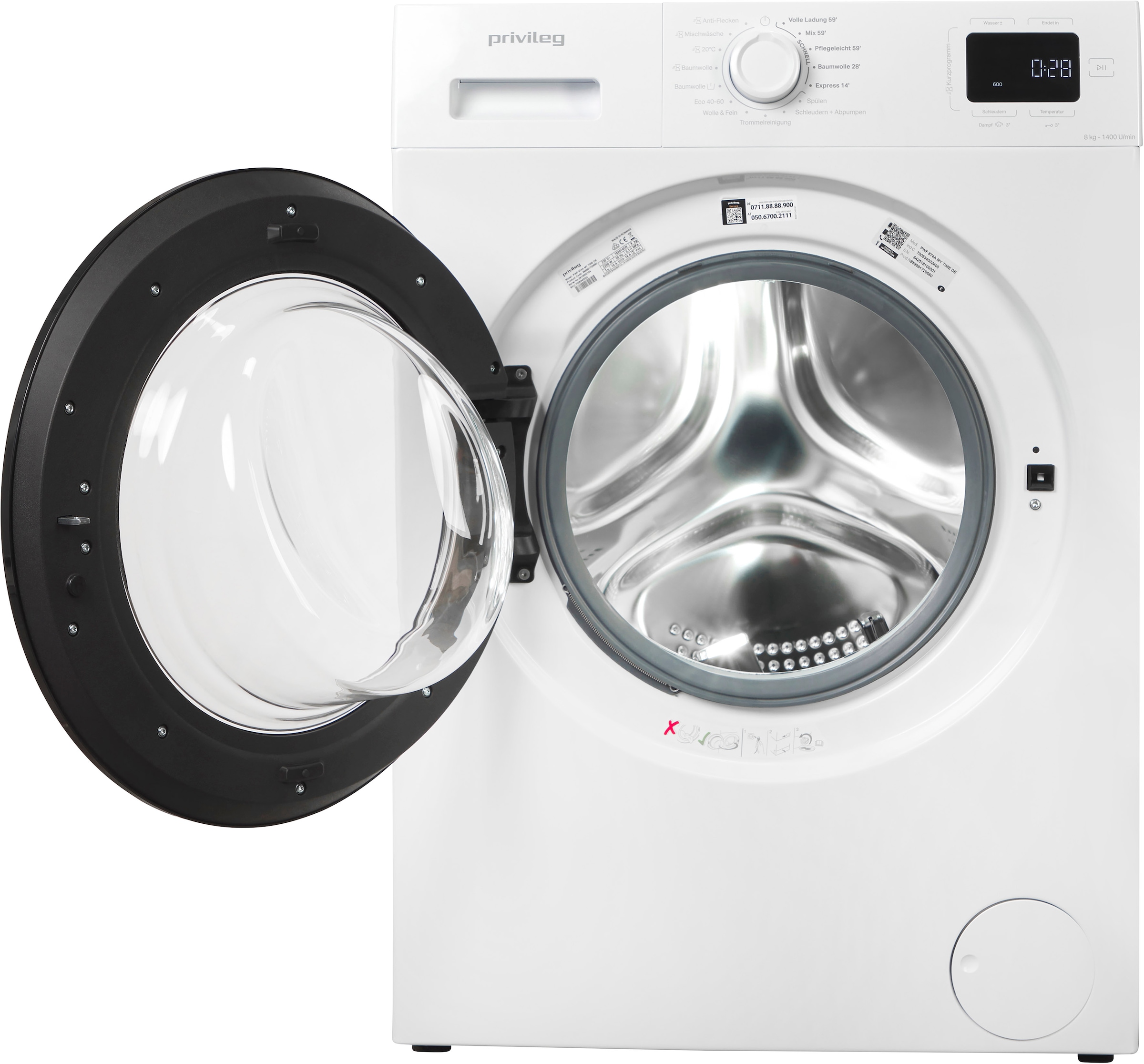 Privileg Waschmaschine MY TIME »PWF 874A MY TIME DE«, 8 kg, 1400 U/min, Quick Cycles – 5 Programme in unter 1 Stunde