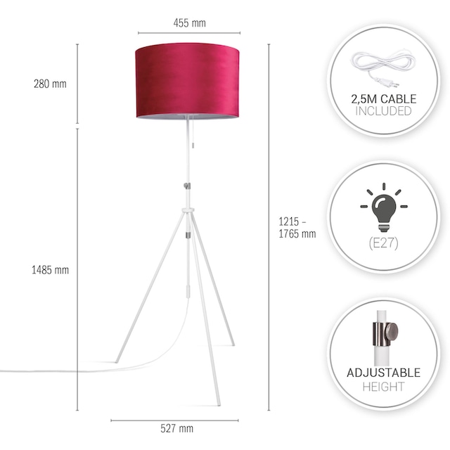Paco Home Stehlampe »Naomi uni Color«, Wohnzimmer Höhenverstellbar 121,5  bis 176,5 cm Zugschalter Velour online kaufen | mit 3 Jahren XXL Garantie