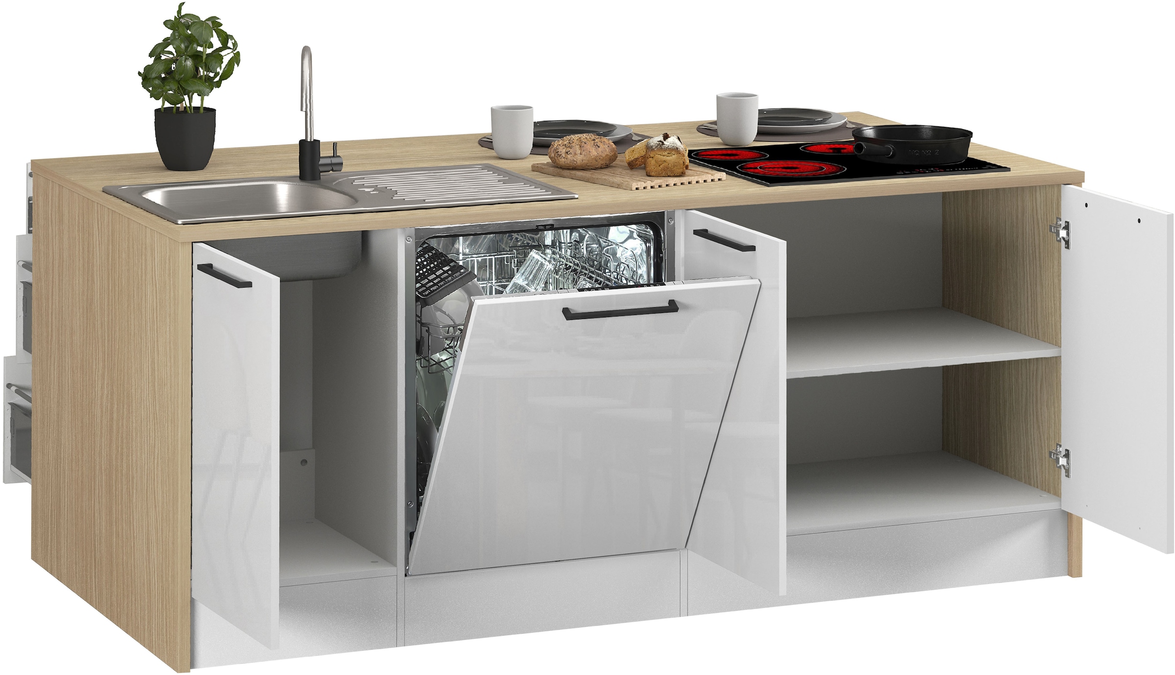 KOCHSTATION Küchenzeile »Luna, Küchenblock, Kücheninsel, Hängeschrank, Made in Italy« 3er-Set, Metallgriffe, Soft-Close-Funktion, inklusive Spüle