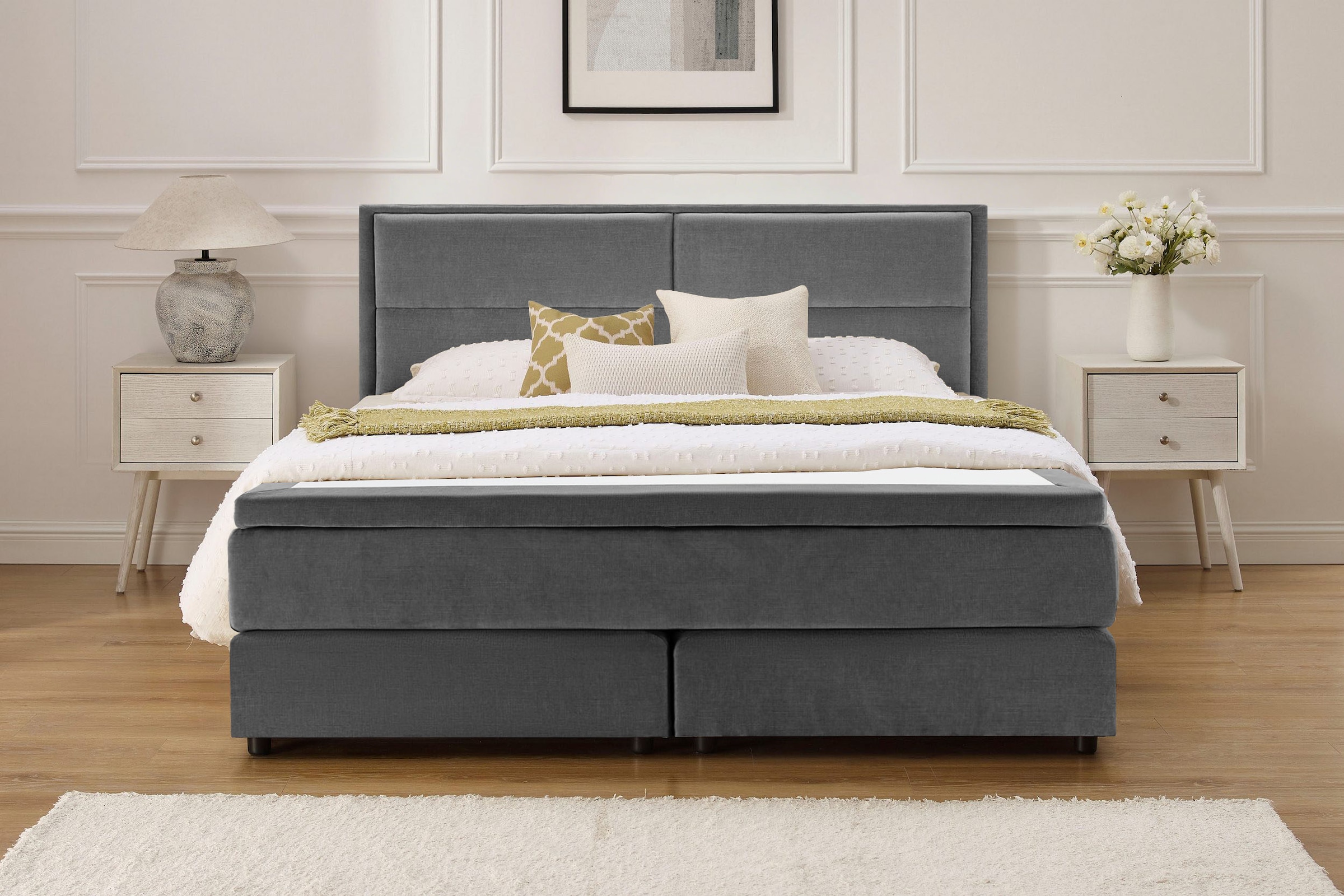OTTO home Boxspringbett »VIVIANNE in den Breiten 140 & 180cm erhältlich, inkl. 7cm Luxus-Topper« erhältlich in den Farben anthrazit und beige