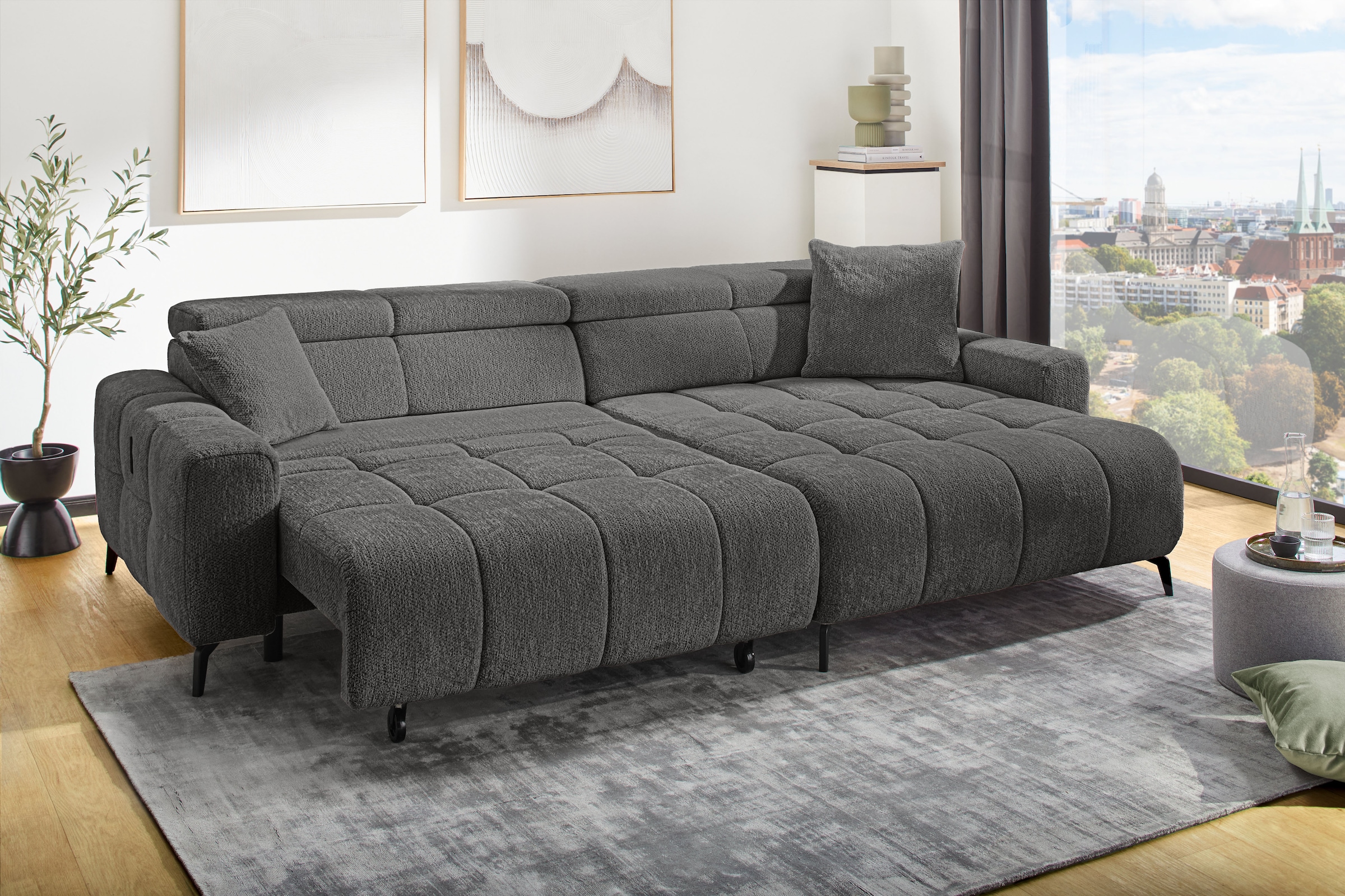 Jockenhöfer Gruppe Ecksofa »Racer, L-Form, B: 290cm, mit 60 cm elektrischer Sitztiefenverstellung« 140kg Belastbarkeit je Sitz, verstellbaren Kopfstützen, USB-Ports