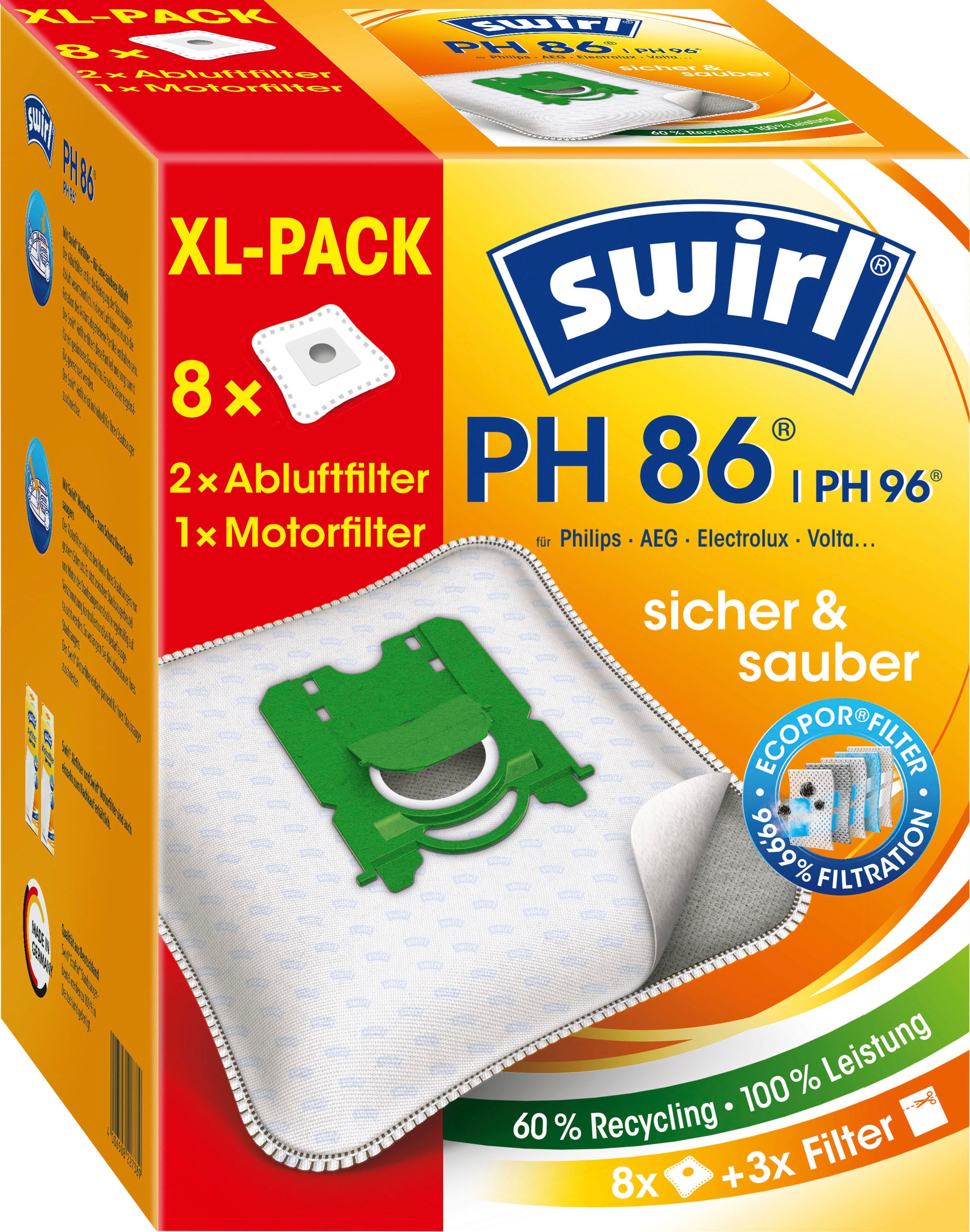 Swirl Staubsaugerbeutel »Swirl® PH 86/96 EcoPor® XL Vorteilspack«, (Packung, 11 St.), für Philips