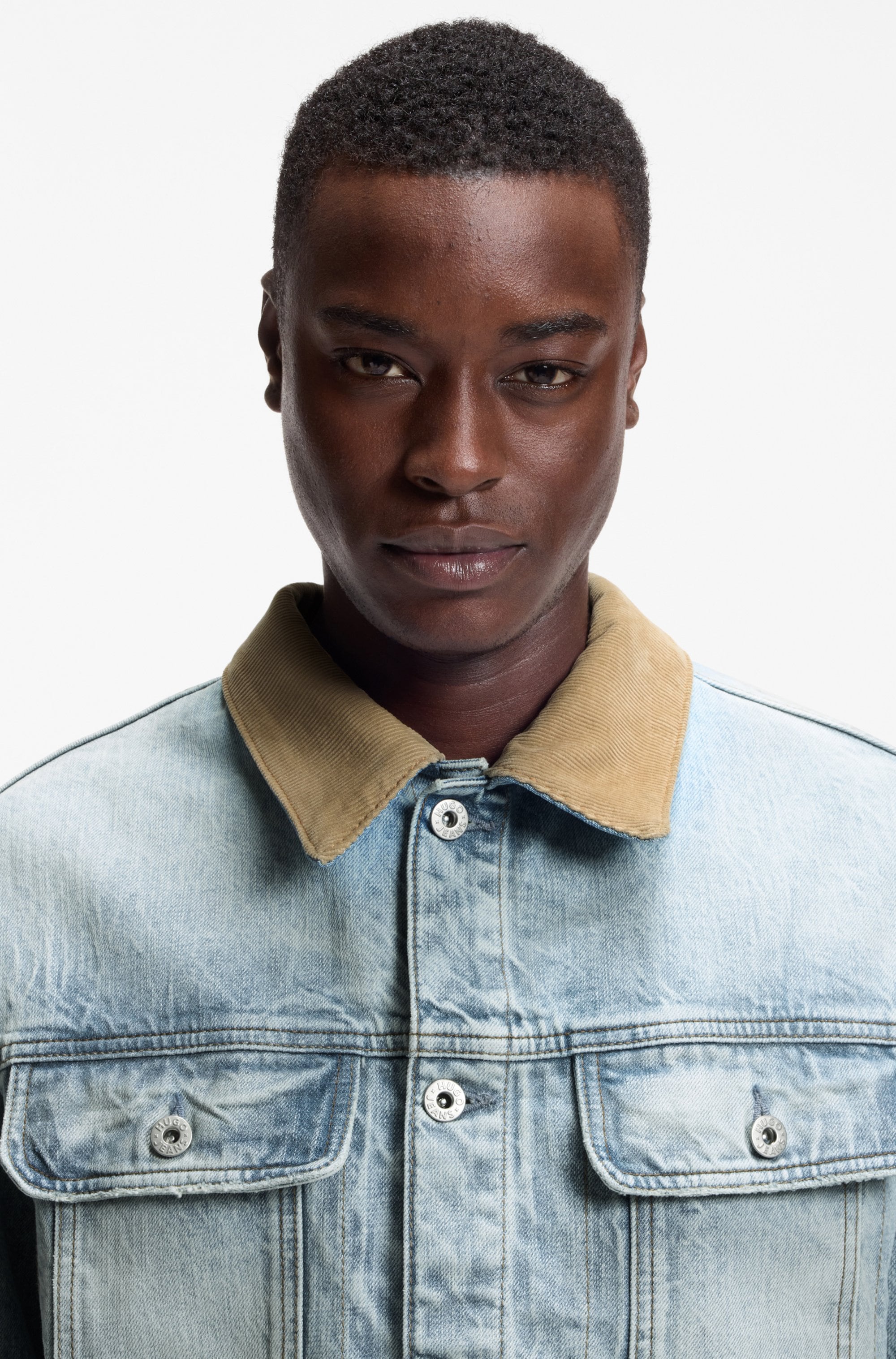 HUGO Jeansjacke »Erlo« Cordkragen, Relaxed Fit, Logo?Badge aus Veloursleder