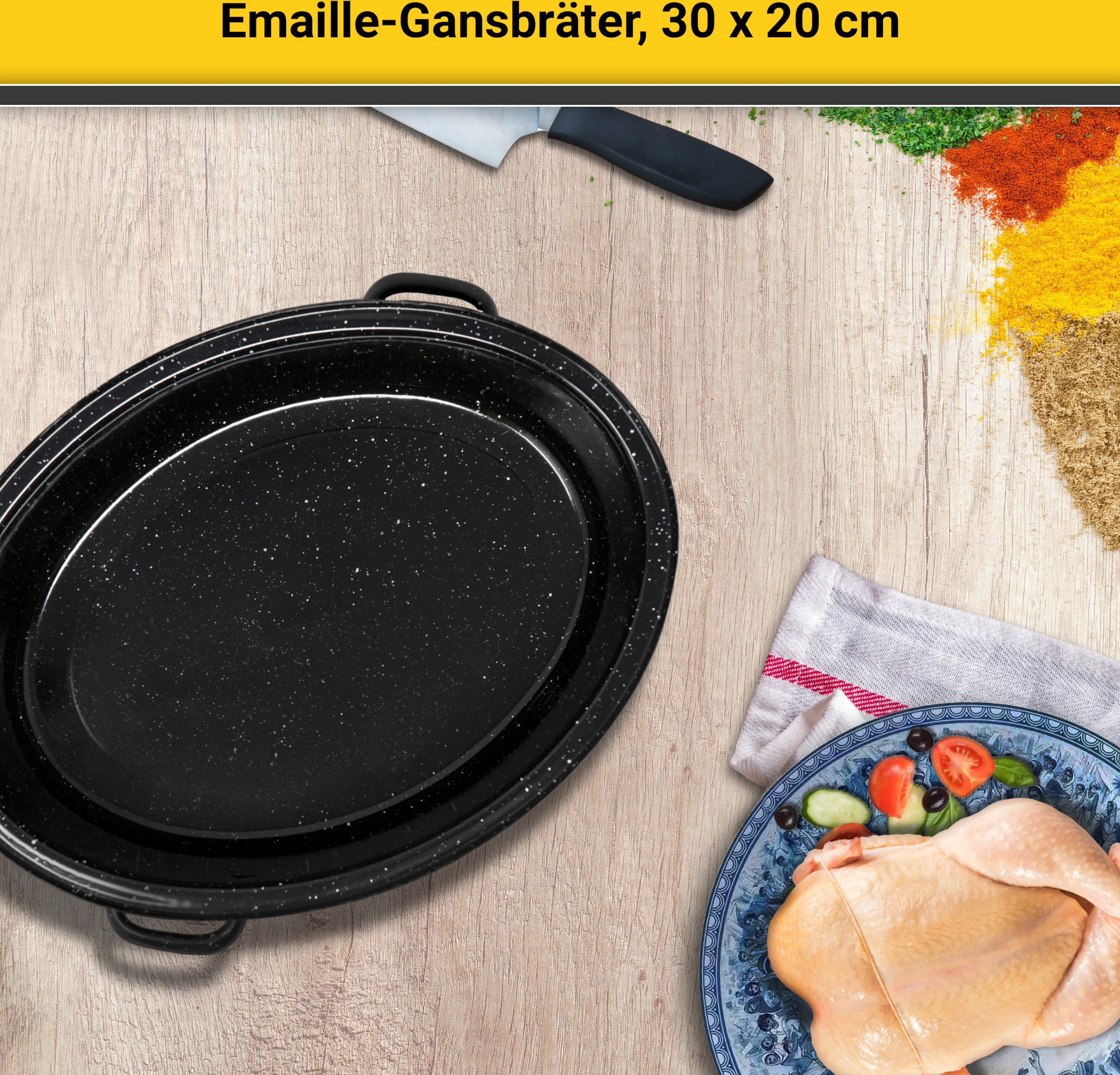 Krüger Bräter »Gansbräter mit Tropfdeckel«, Emaille, für Induktions-Kochfelder geeignet