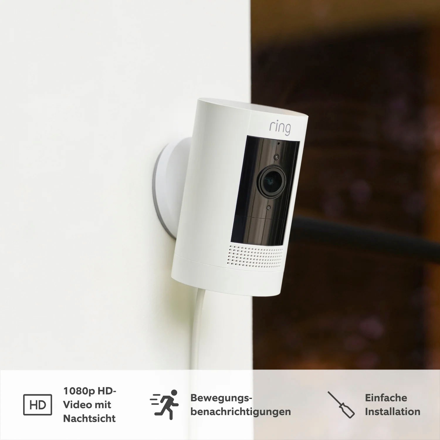 Ring Überwachungskamera »Stick Up Cam Plug-in«, Innenbereich-Außenbereich