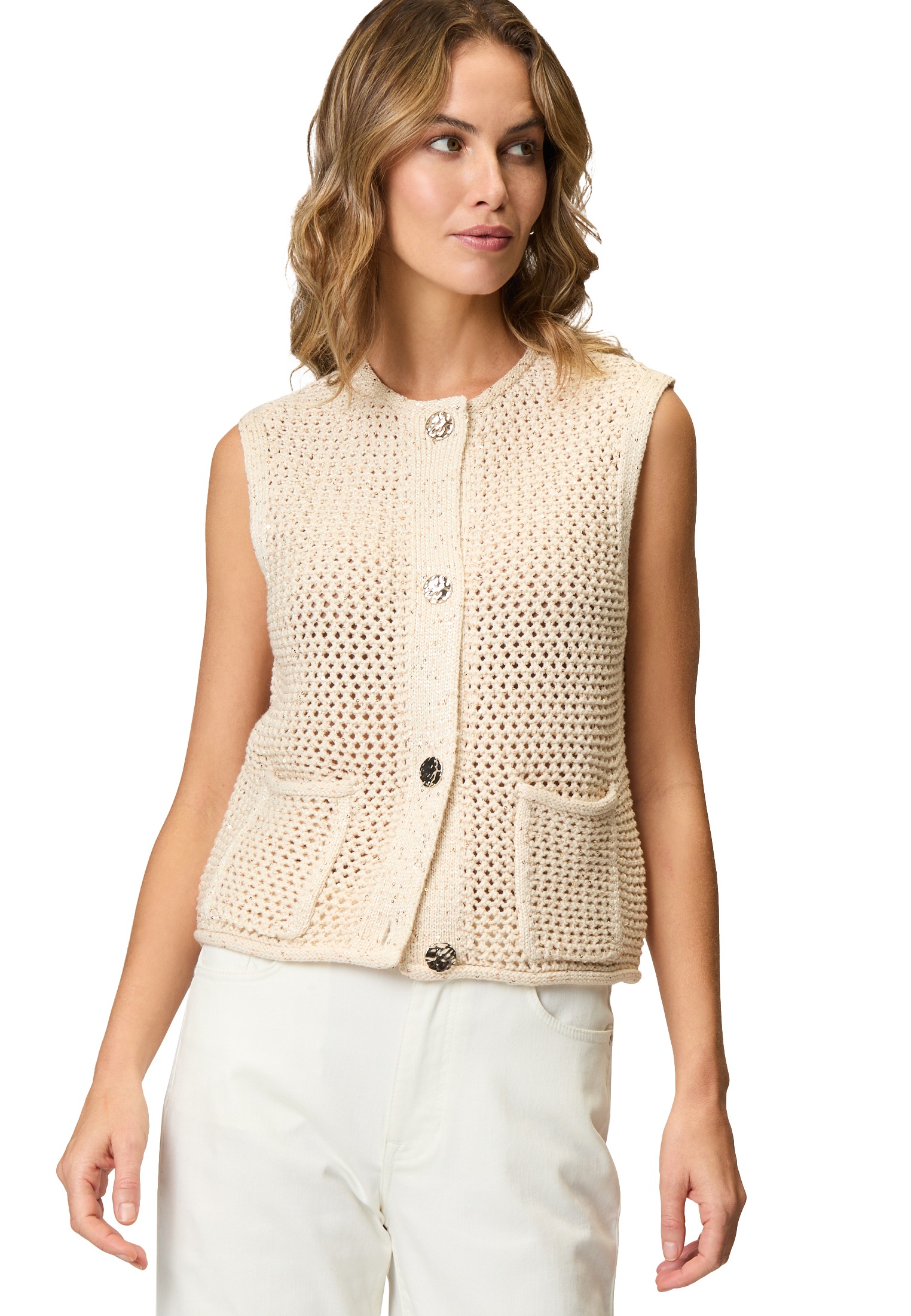 Zero Kurzarmpullover »Strickweste mit Glitzer«