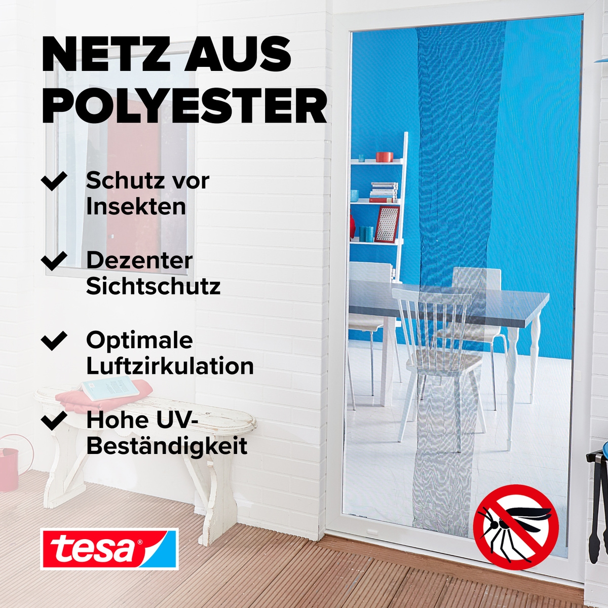 tesa Insektenschutz-Tür »Insect Stop Comfort Fliegengitter für Türen - 1,2 m : 2,2 m«, Balkon Türvorhang - Insektenschutz ohne Bohren