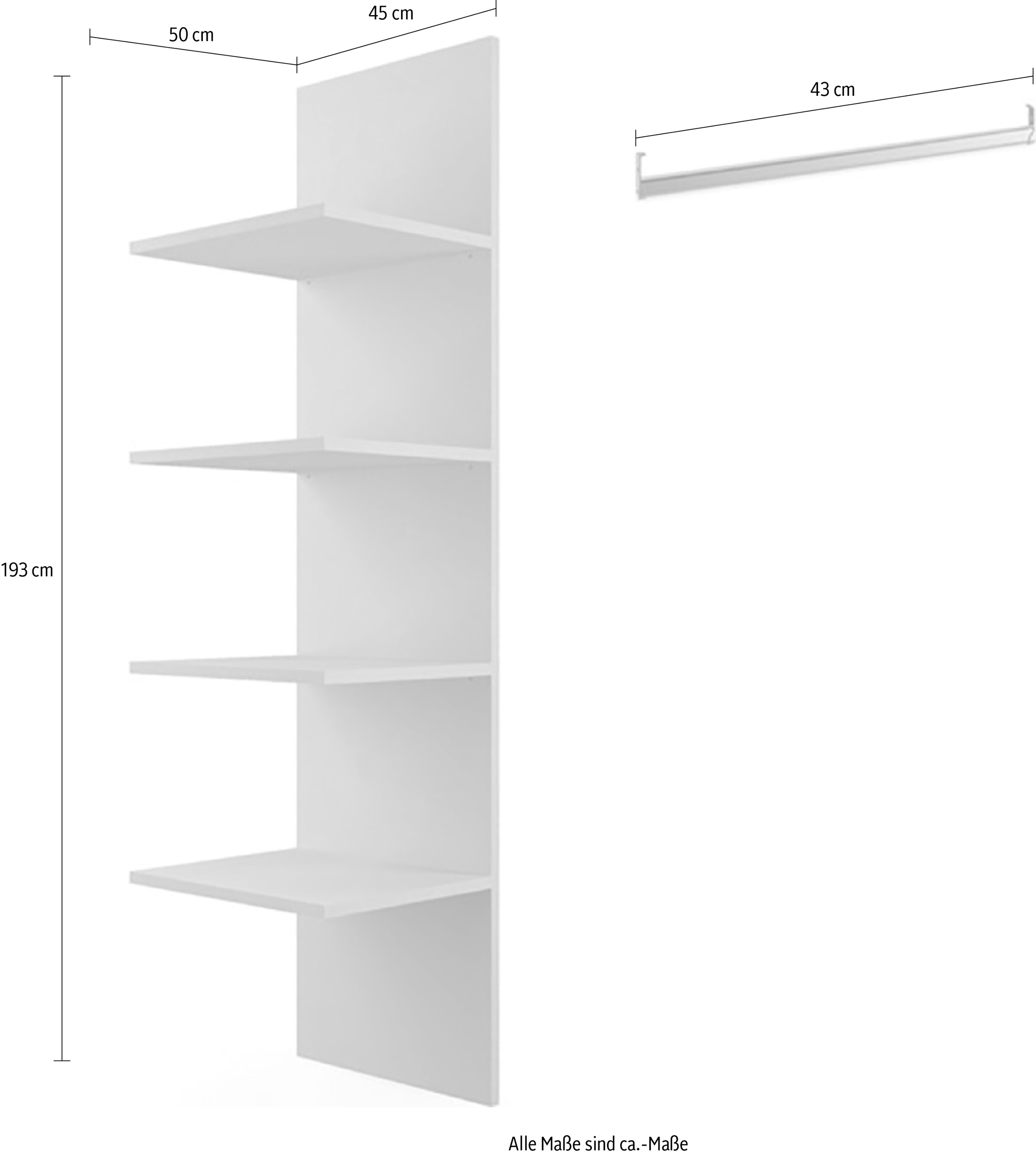 Home affaire Inneneinteilung »Jupiter – Steingrau, B45×H193 cm, 4 Böden B43 cm für Stauraum« + 1 Kleiderstange B43 cm, Zubehör für Drehtürenschrank Jupiter