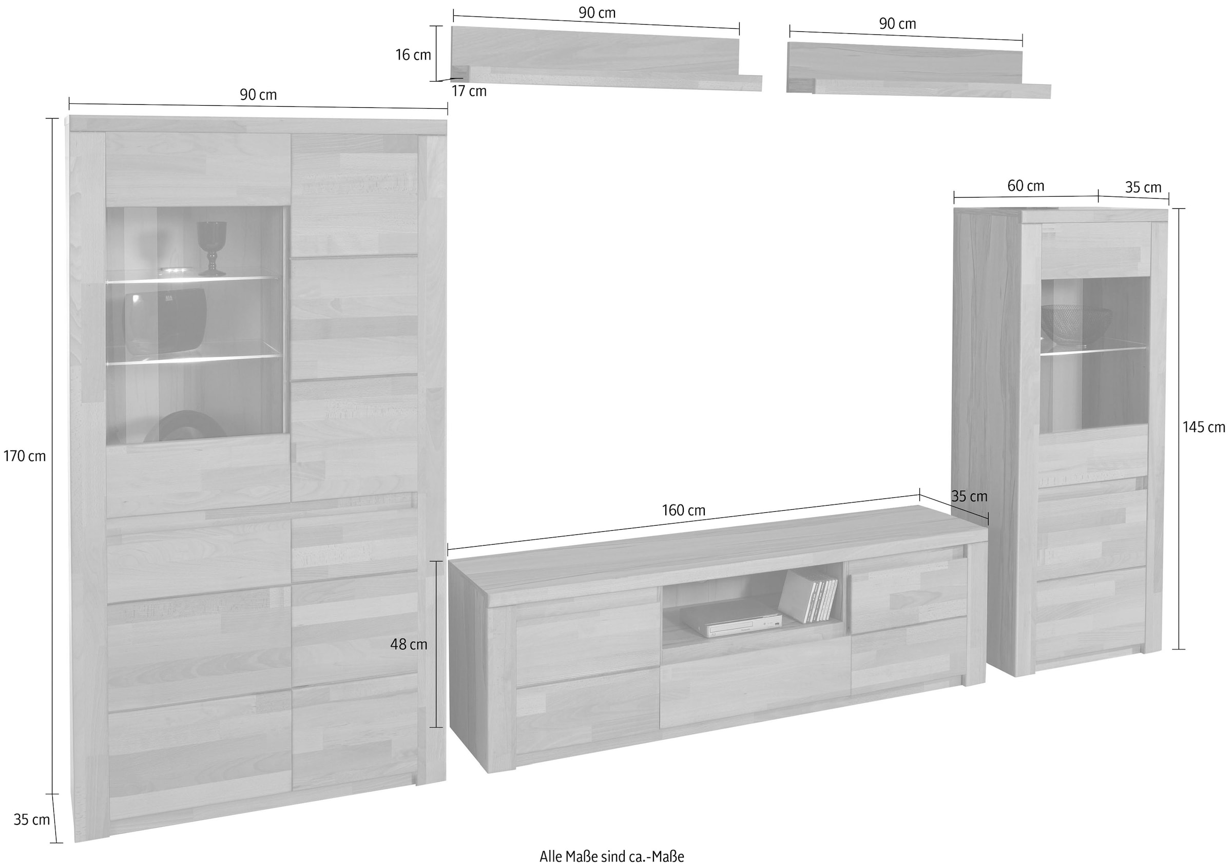 Home affaire Wohnwand »Burani«, (Set, 4 St.), teilmassives Holz