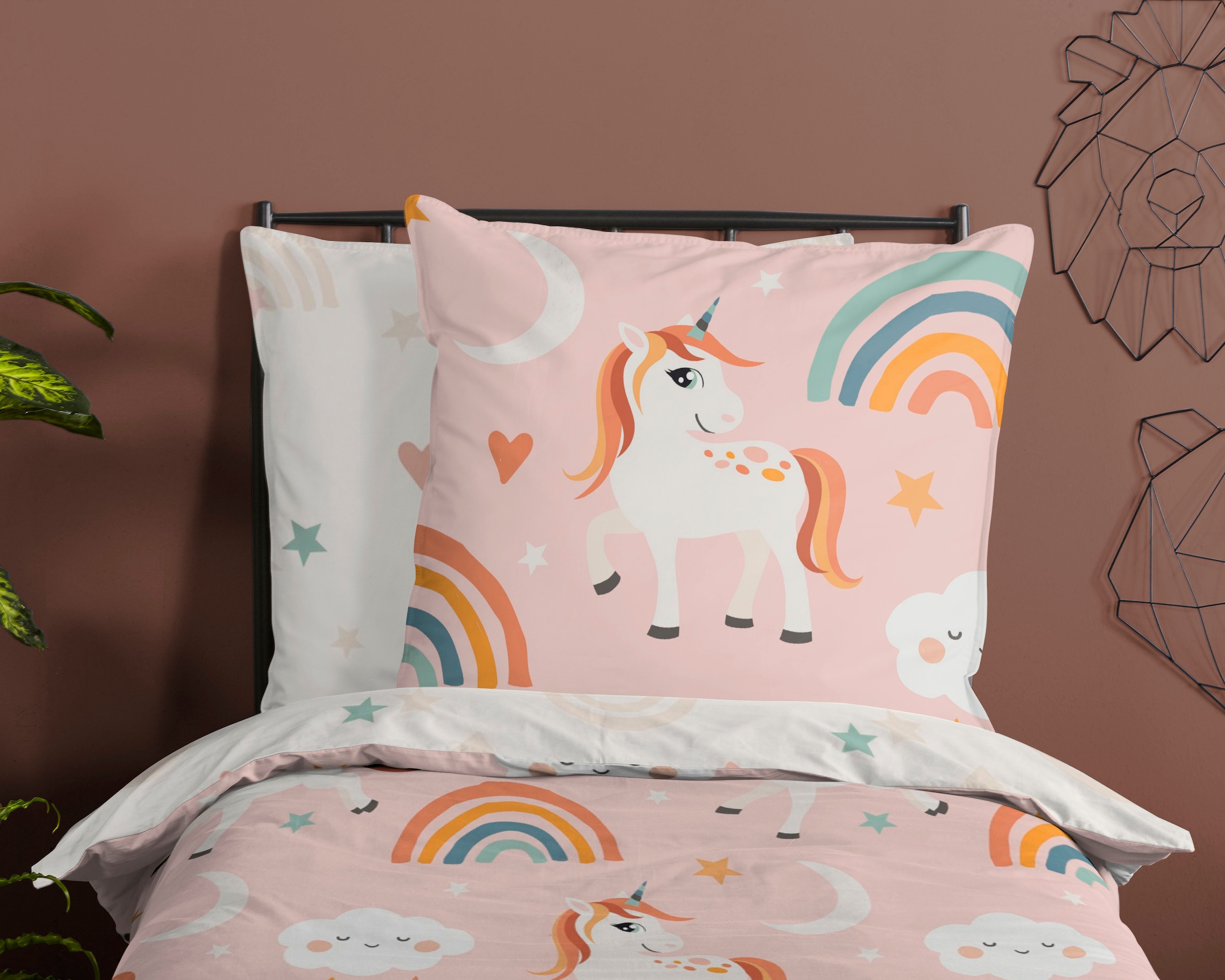 PURE luxury collection Kinderbettwäsche »Aina«, 135x200, Pflegeleicht, Reißverschluss, Wendeoptik, Kind, Einhorn, Rosa