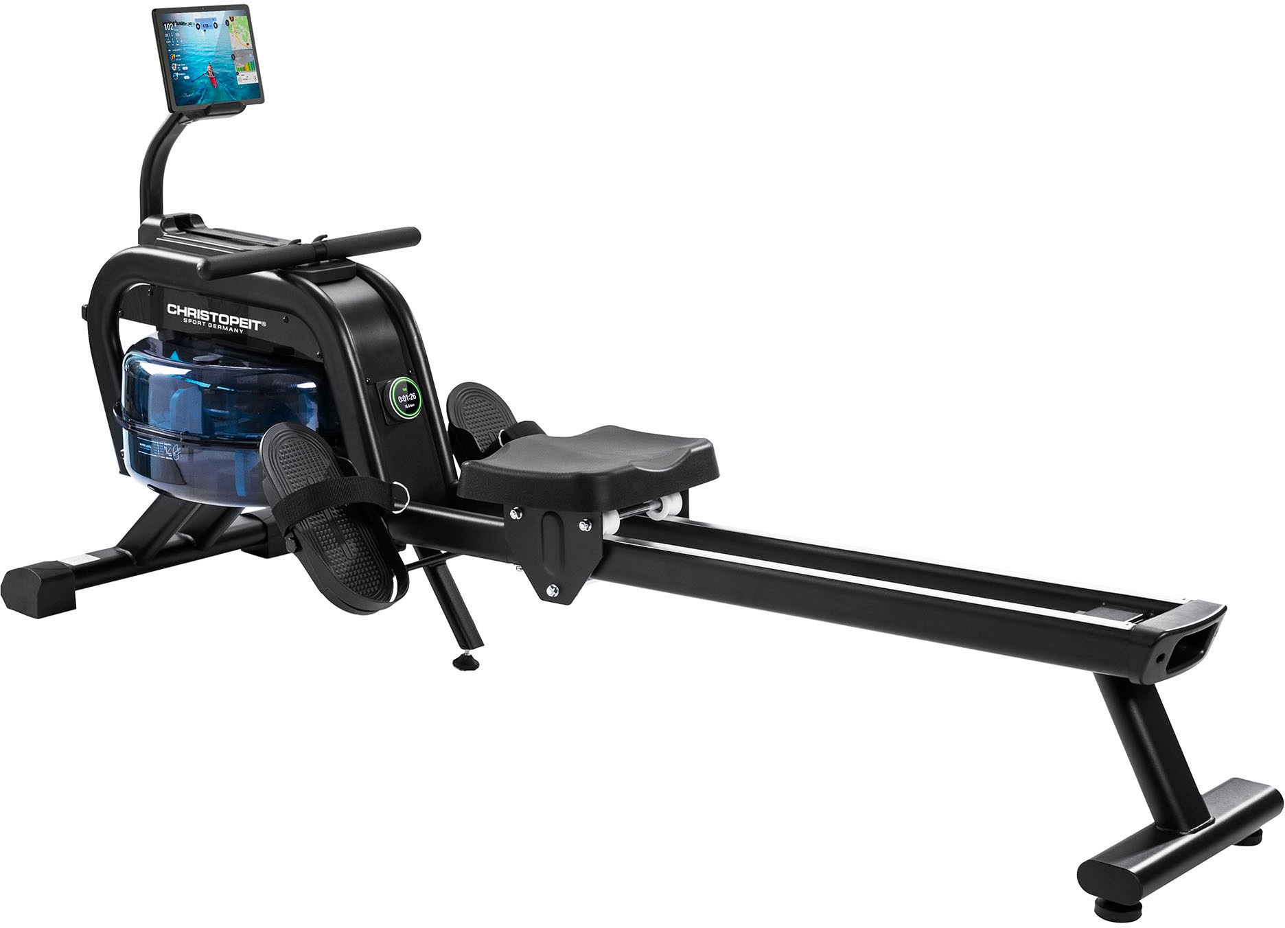 Christopeit Sport® Rudergerät »Wasserrudergerat WP 2000«, (Kinomap-App kompatibel, 3 in 1 Hybrid-Widerstandssystem), Rudermaschine, 16 Widerstandsstufen