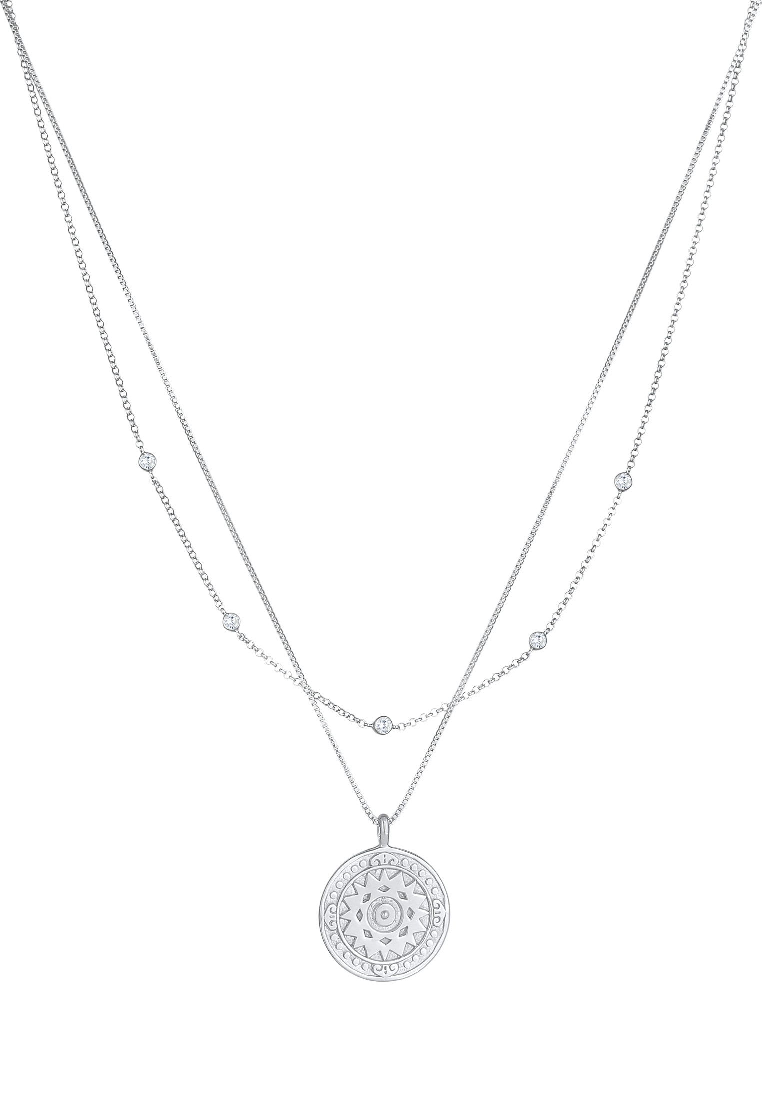 Elli Silberkette »Halskette Layer Coin Ornament Münze Zirkonia 925 Silber«