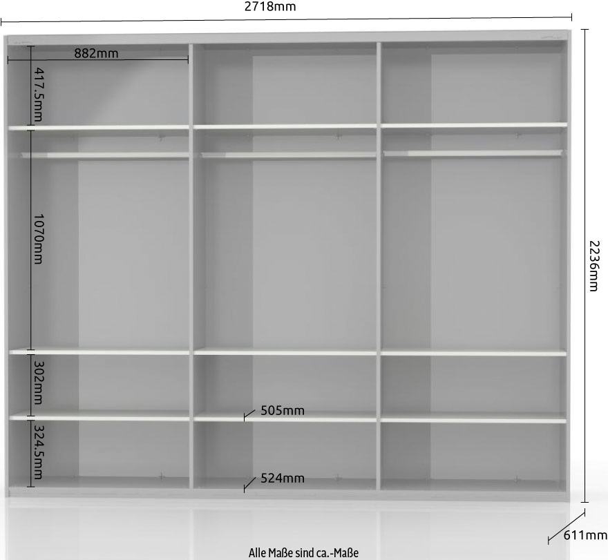 Places of Style Schwebetürenschrank »Piano, mit Einlegeböden und Kleiderstangen, Türen soft-close-Funktion«, (in 3 Breiten, 224cm hoch), mit Spiegeltür, FSC-zertifizierter Holzwerkstoff