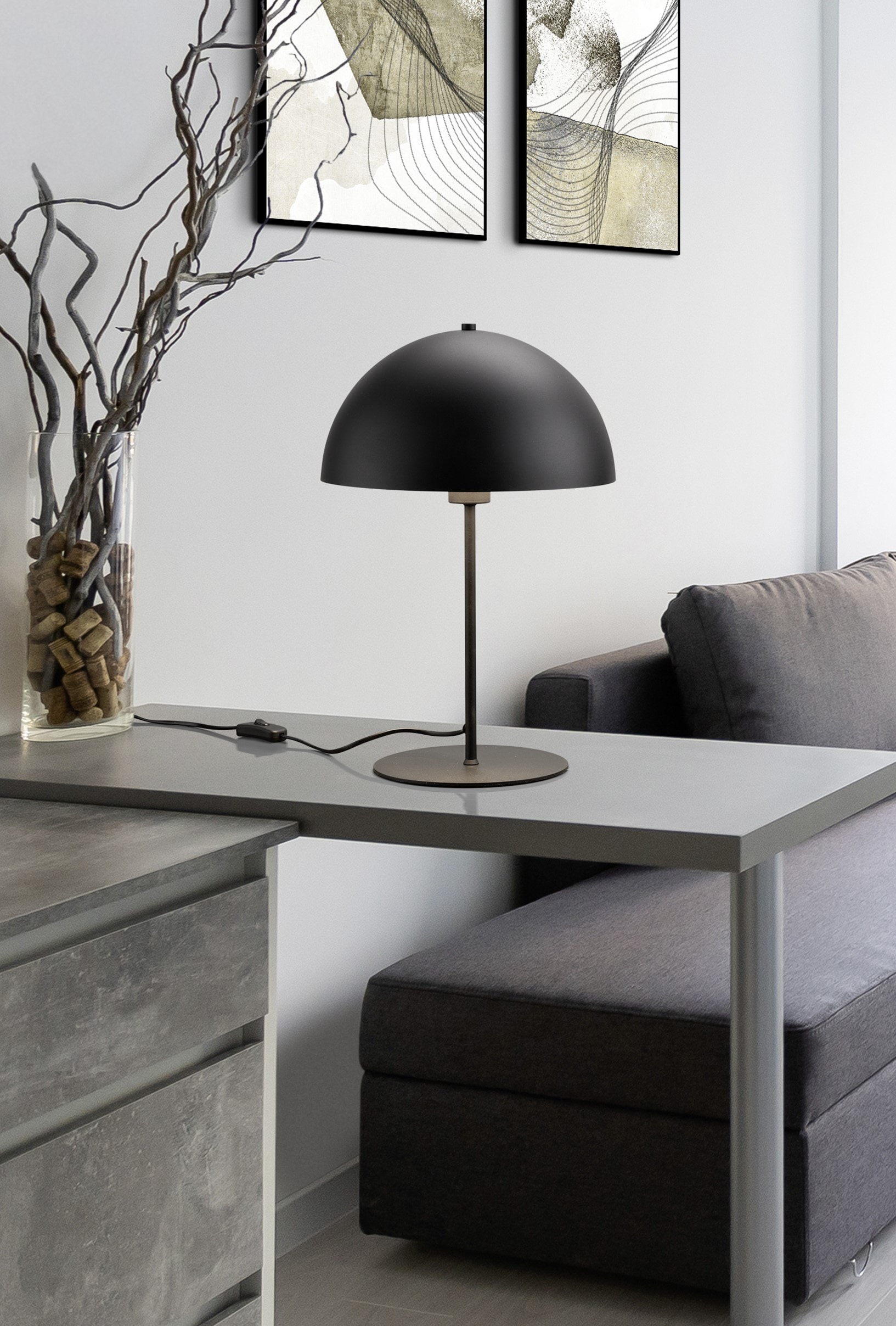 Leonique Tischlampe »MANON, Tischlampe Pilzform Höhe 45cm Ø 30cm, exkl 1x E27 Leuchtmittel«, 1 flammig, Leuchtmittel E27 | Leuchtmittel wechselbar, Schreibtisch Leuchte Schirm innen gold, Schnurschalter mit 180cm Kabel