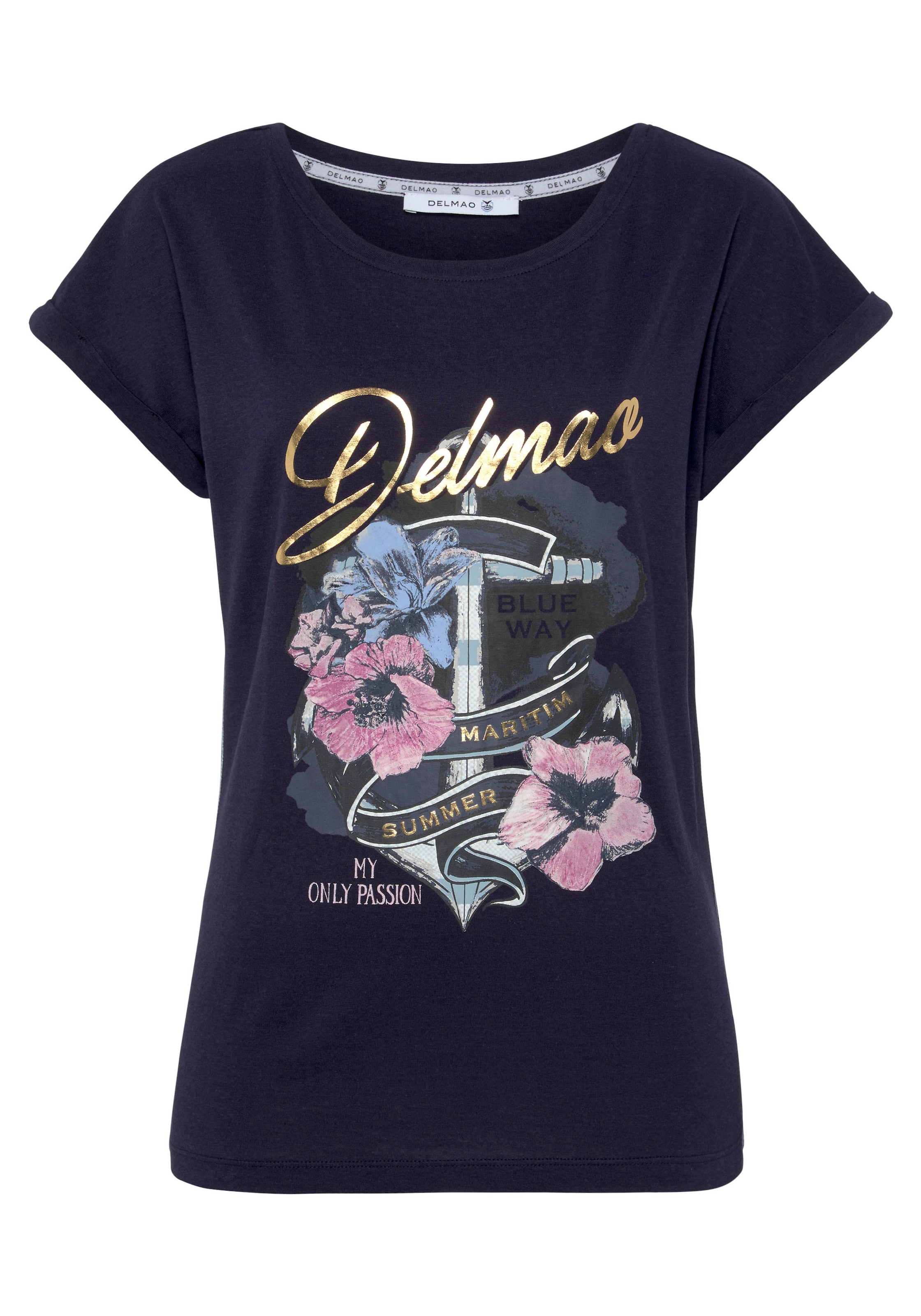 DELMAO Print-Shirt, mit geblümten Anker-Logodruck NEUE ♕ - bei MARKE
