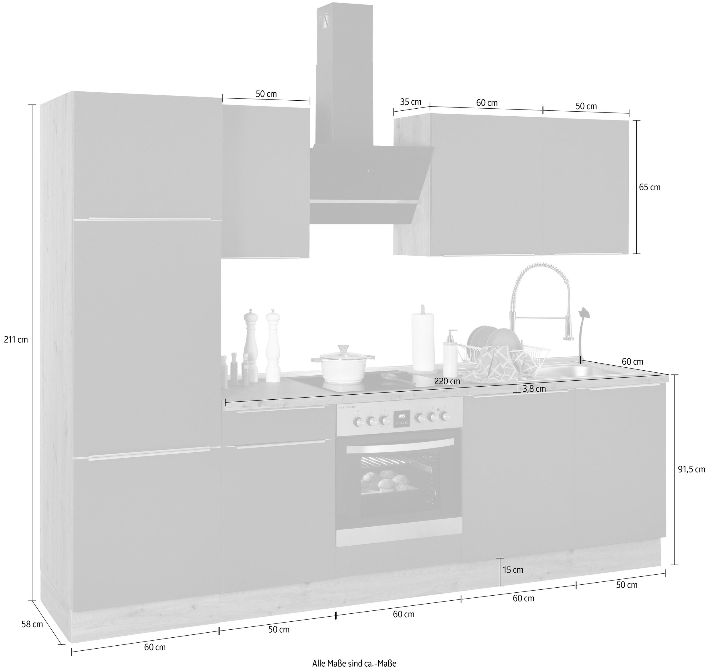 RESPEKTA Küchenzeile »Safado Ausstattung hochwertige Close cm Marleen«, 280 Funktion, bestellen bequem Serie aus der Breite Soft wie