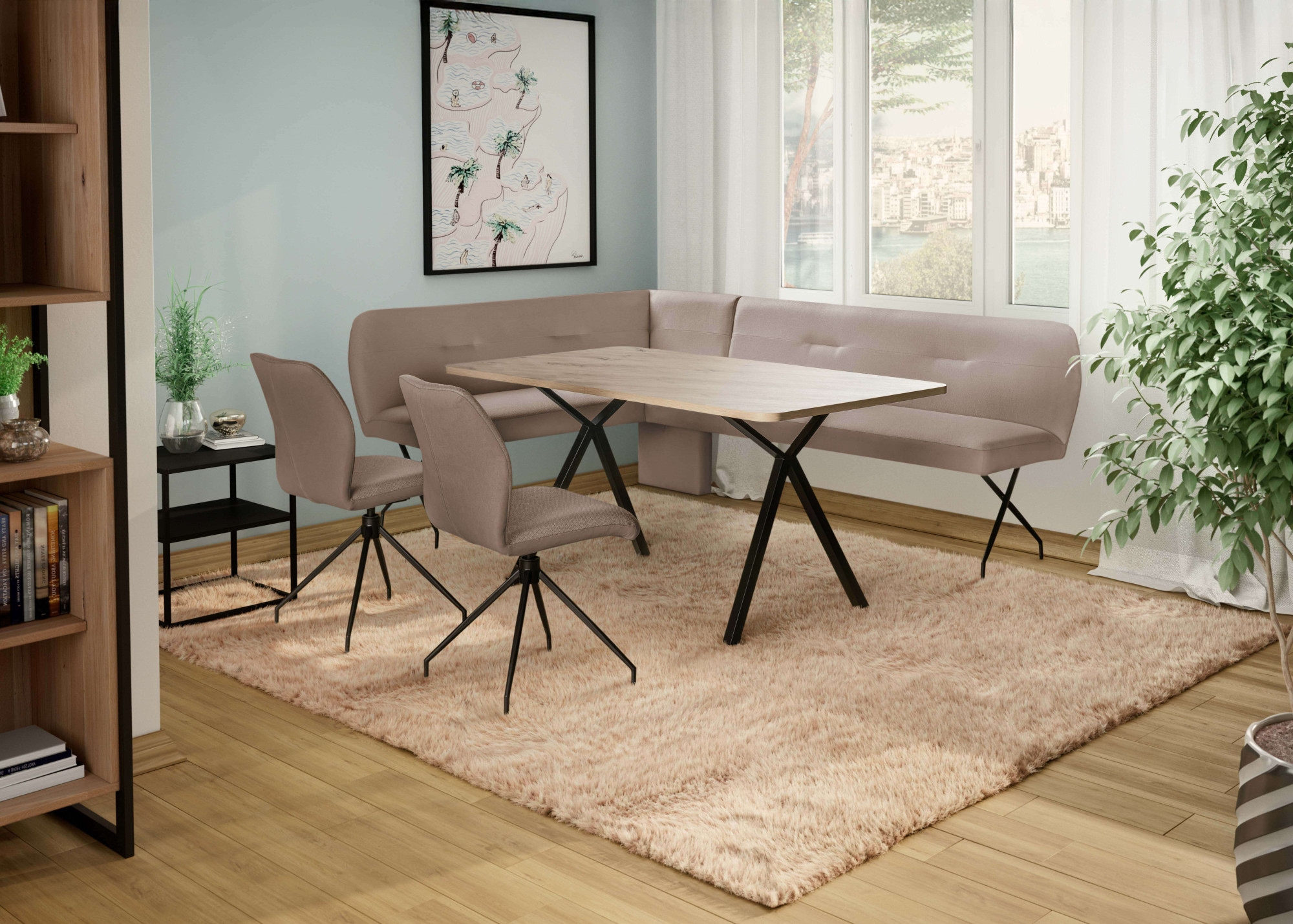 OTTO home Eckbank »Bruna Esszimmerbank, Bank, Küchenbank, Polsterbank« Mattschwarzes Metallgestell, 2-Stoff-Design, Wellenfederung im Sitz