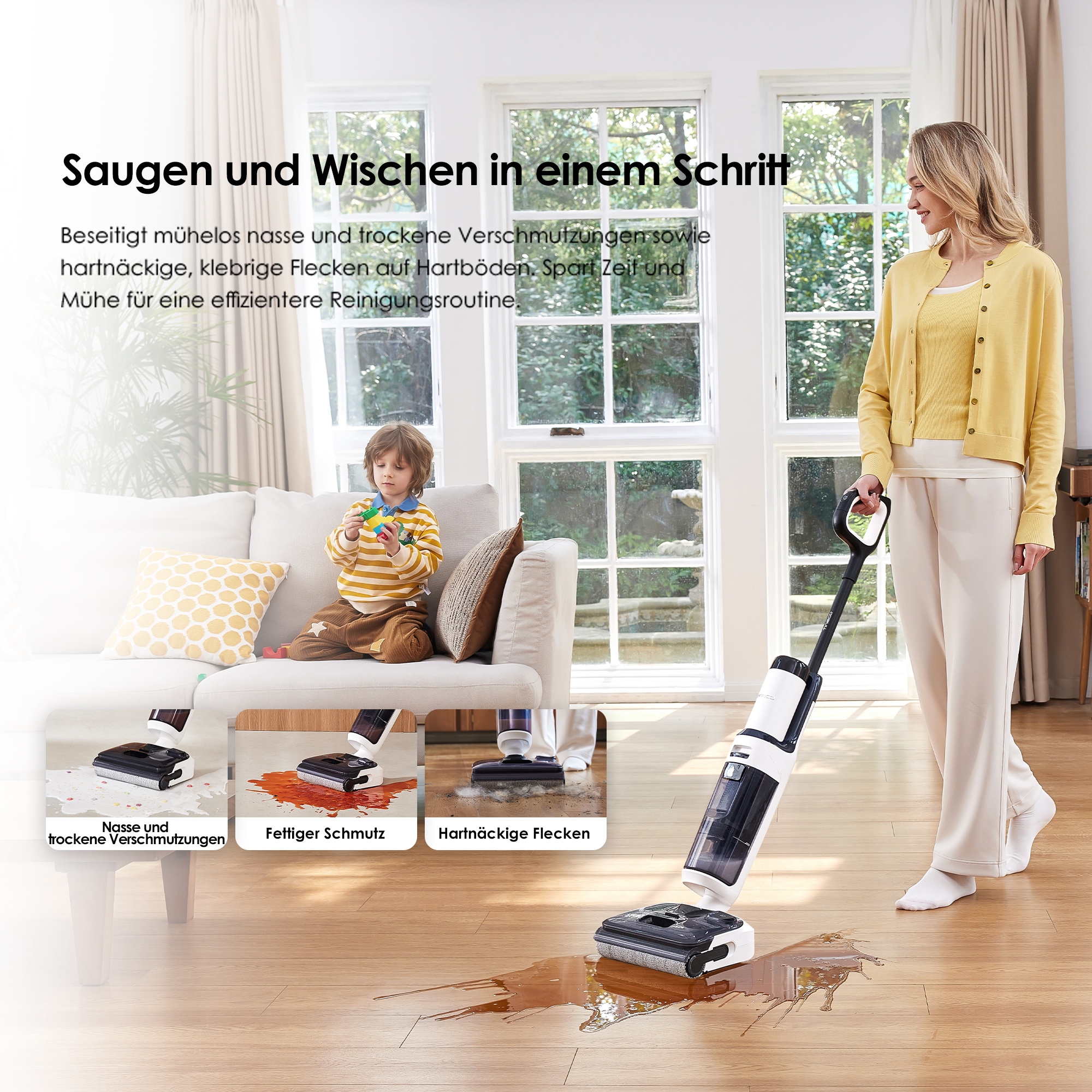 Tineco Nass-Trocken-Sauger »Floor One S5 Stretch Extreme, 180° Neigung, Selbstreinigung,«, 40 Min Akku, automatische Anpassung der Saugleistung, Tierhaarfilter
